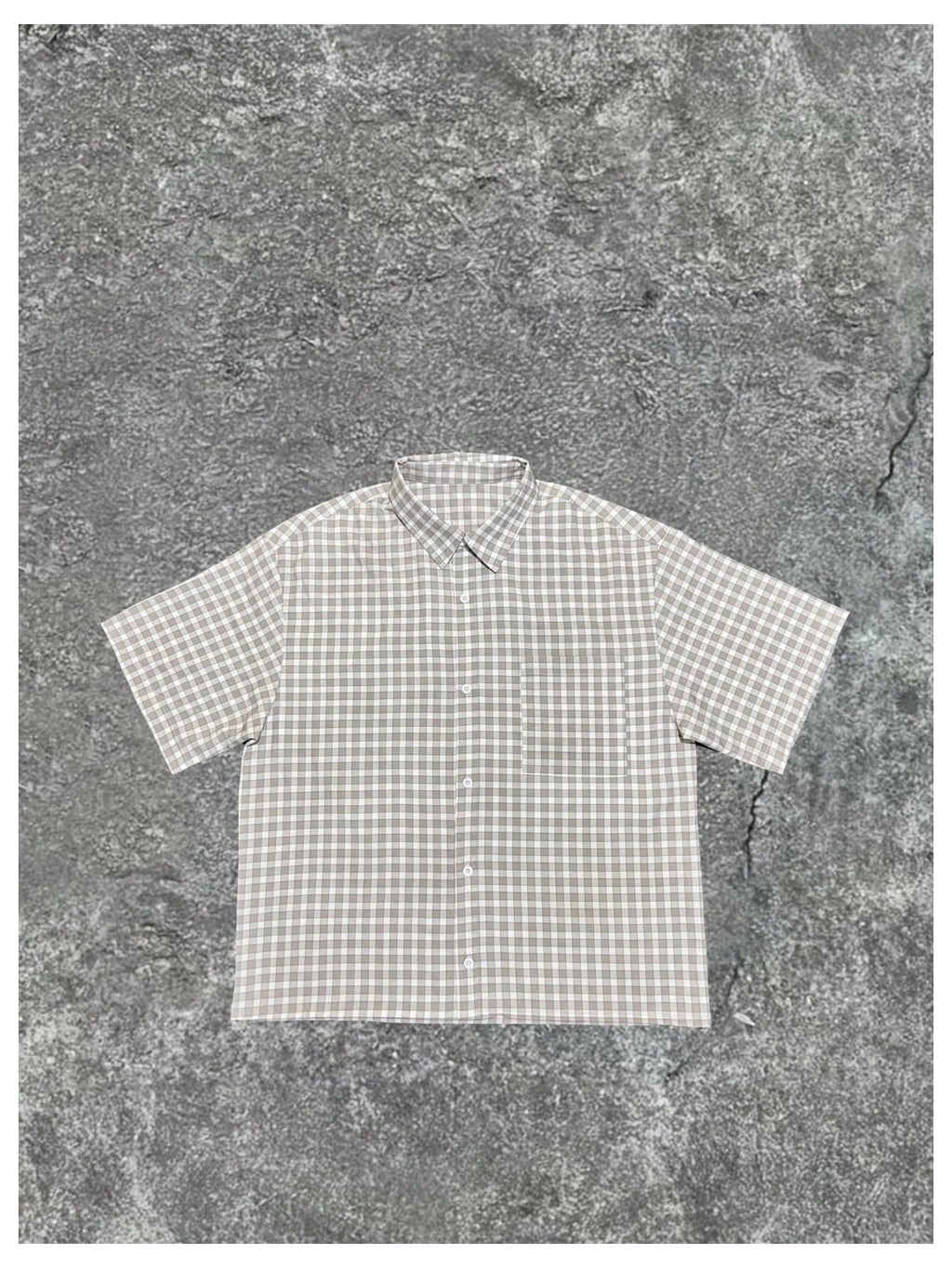 GORGLITTER Men's Cropped Button Down Shirt Plaid Y2k Short Sleeve Pocket Patched Gingham Collar Tops Streetwear White and Brown Small