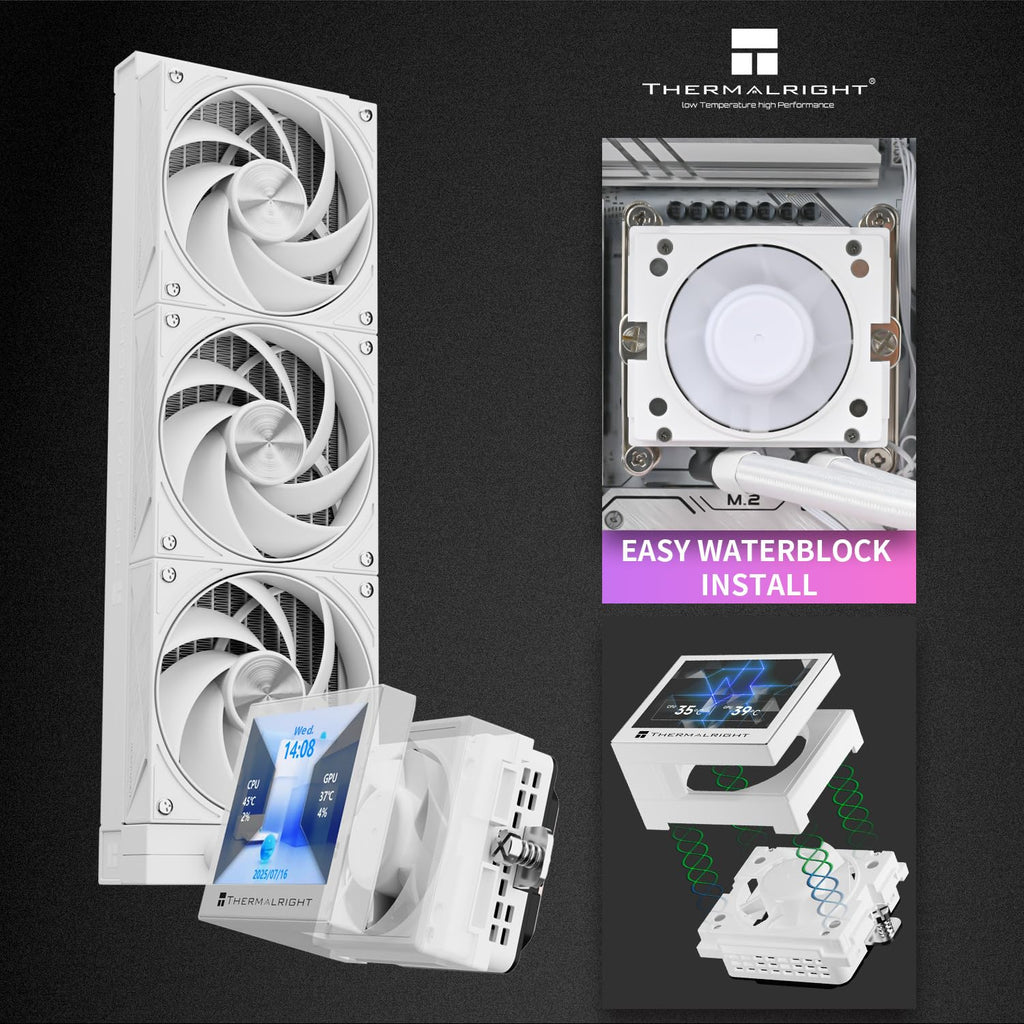 Thermalright Stream Vision 360 White-AIO Liquid Cooler,3x120mm Water Cooling,3.5in LCD Screen with Embedded Fan,for AM4/AM5,LGA1700/1851,High Performance Magnetic Cooling Head for 640x480 Resolution