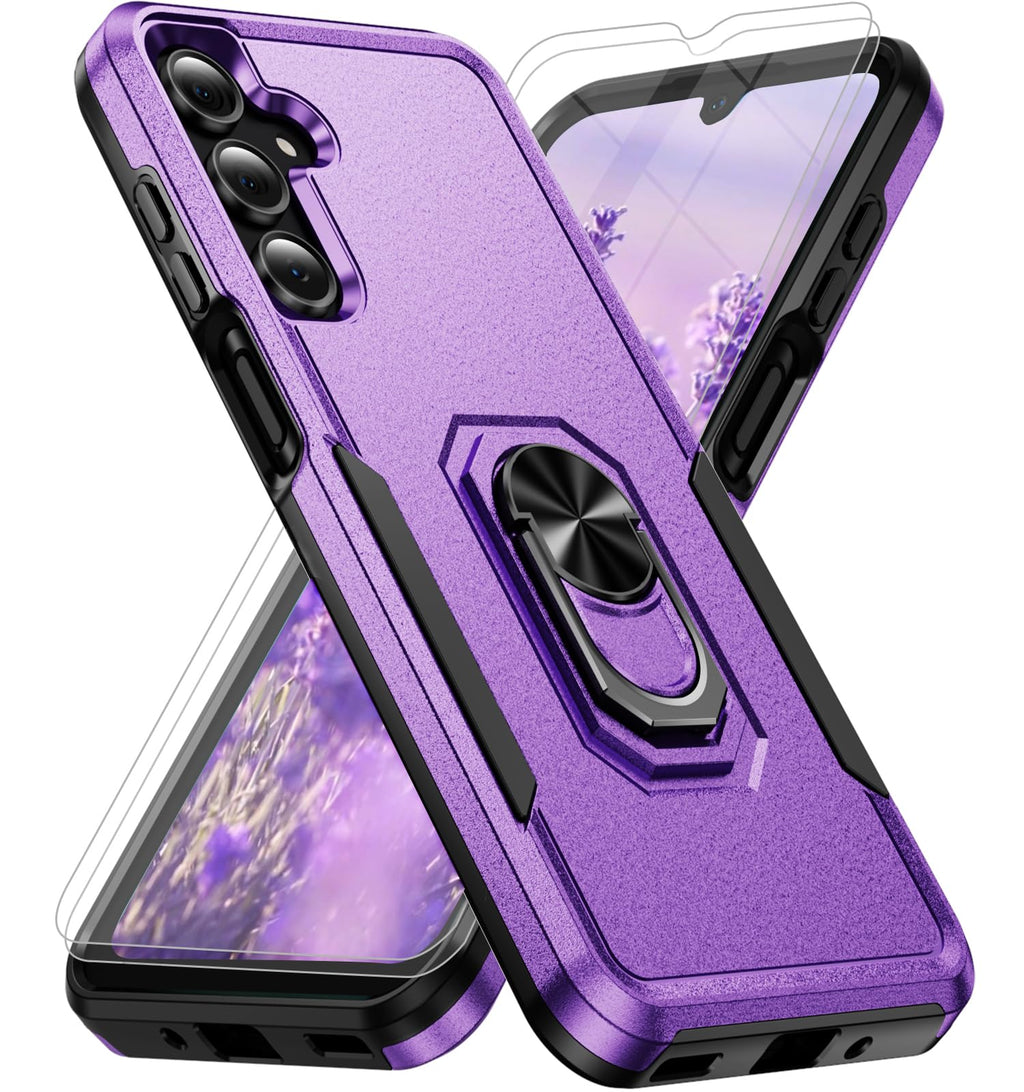 Bonkier for Samsung Galaxy A26 5G Phone Case [15 FT Military Grade Drop Protection] with 2X Tempered Glass Screen Protector, Heavy-Duty Shockproof Magnetic Kickstand Case for Galaxy A26 5G (Purple)