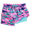 maamgic Boys Swim Trunks with Compression Liner Toddler Stretch Swim Shorts Quick Dry Swimming Trunks Boxer Brief 2 in 1 Beach Shorts Pink Blue Shark 5/6