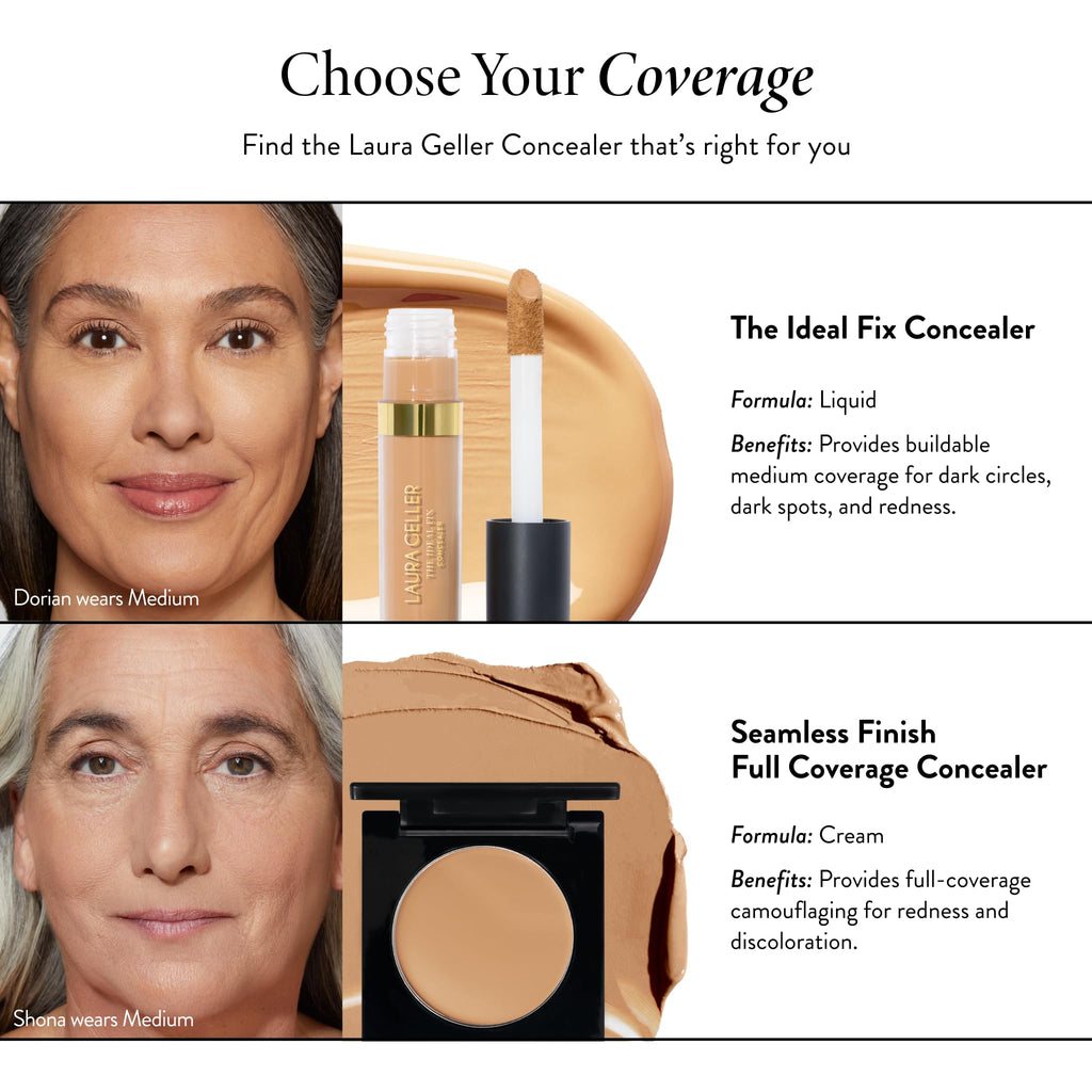 LAURA GELLER NEW YORK The Ideal Fix Concealer - Porcelain - Buildable Medium to Full Coverage Liquid Concealer - Covers Under Eye Dark Circles & Blemishes - Long-Lasting