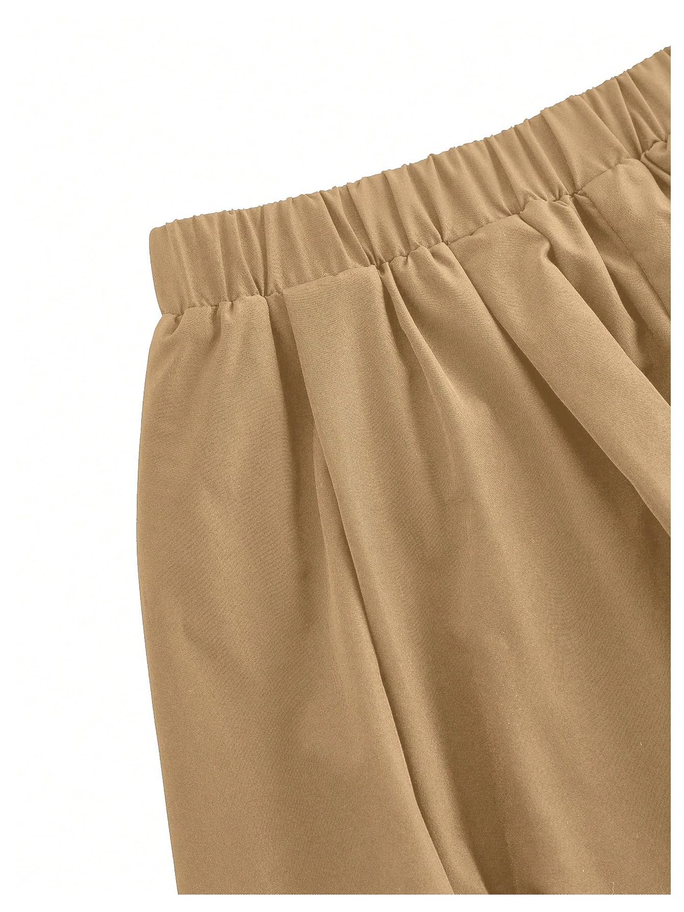 WDIRARA Women's Asymmetrical Hem Bubble Skorts Elastic Waist Loose Fit Solid Mini Skirt Pants Khaki Medium