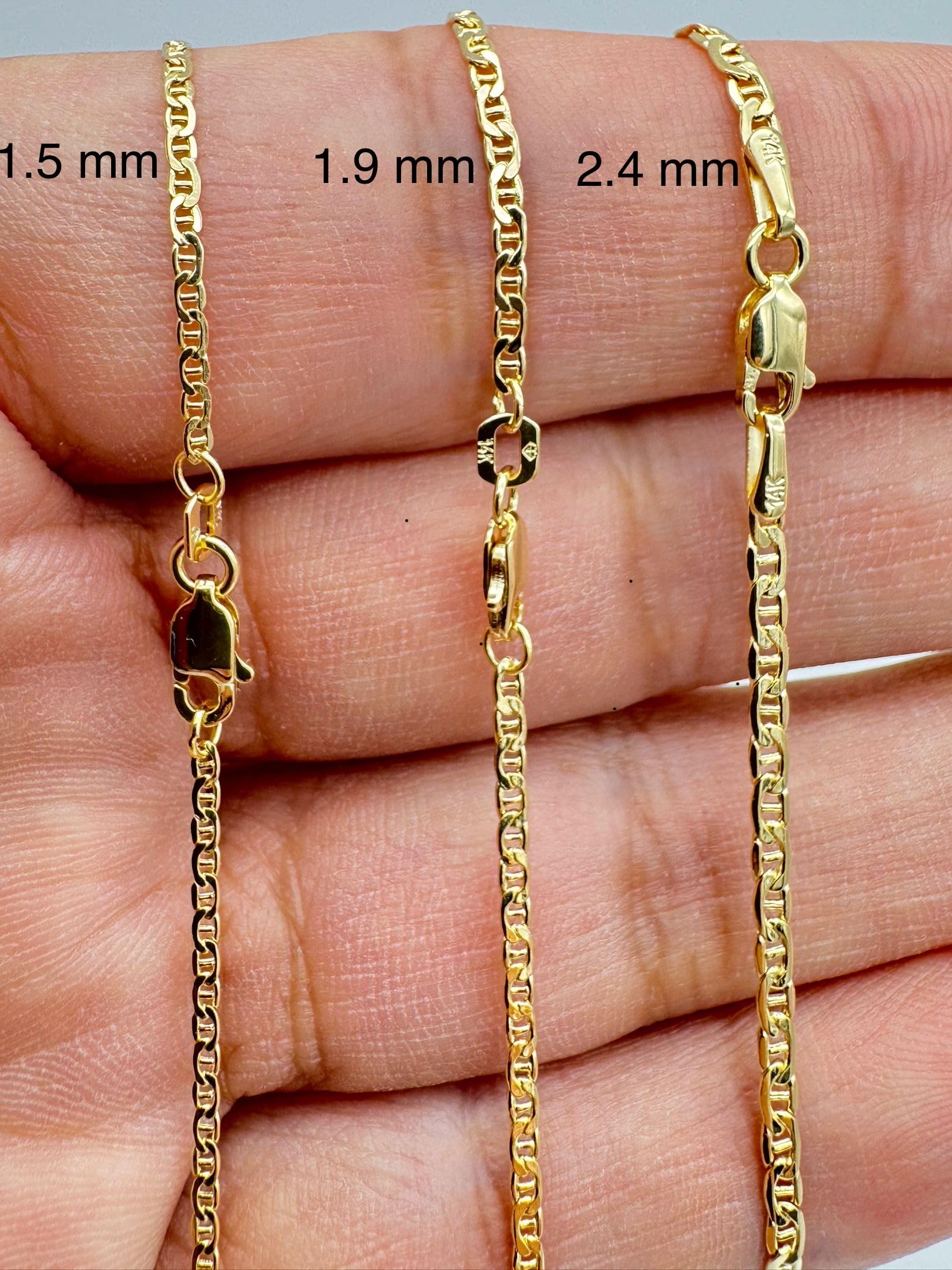 JEWELHEART 14K Real Gold Flat Mariner Chain - 1.5mm Diamond Cut Anchor Link Chain Necklace For Men - Dainty Yellow Gold Pendant Necklace For Women with Lobster Clasp 18"