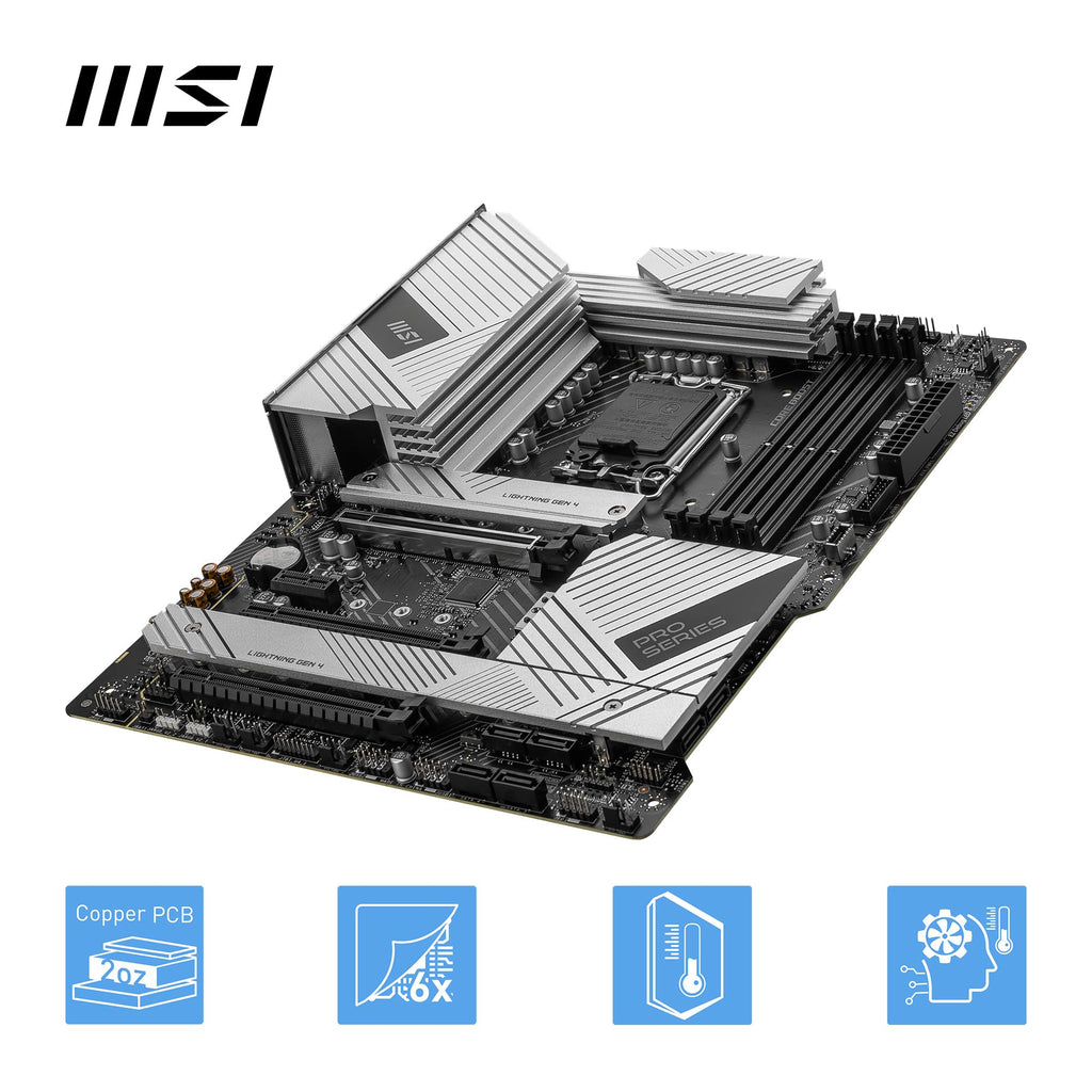 MSI PRO Z790-A MAX WiFi ProSeries Motherboard (Supports 12th/13th/14th Gen Intel Processors, LGA 1700, DDR5, PCIe 5.0, M.2, SATA 6G, 2.5Gbps LAN, USB 3.2 Gen2, Wi-Fi 7, Bluetooth 5.4, ATX)