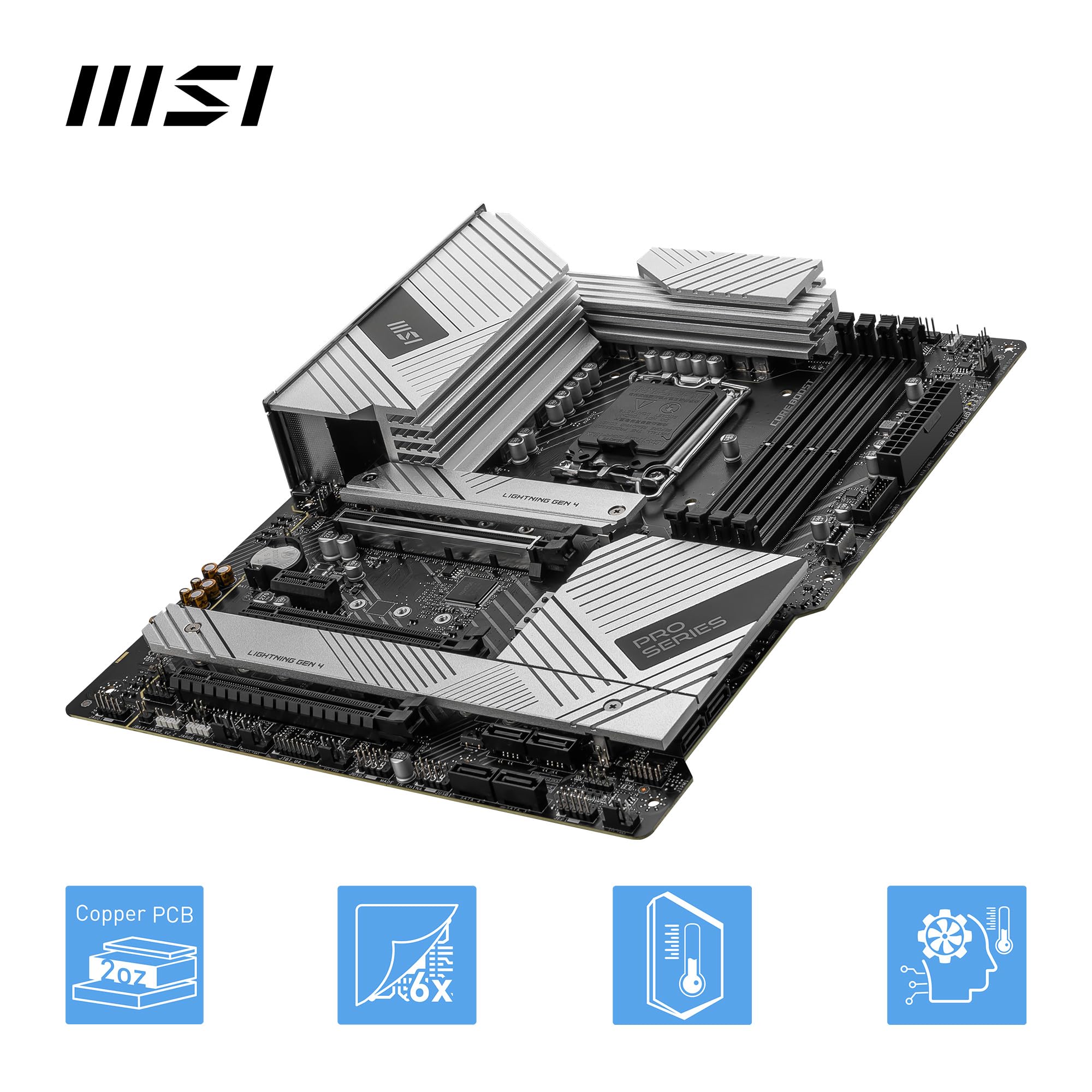 MSI PRO Z790-A MAX WiFi ProSeries Motherboard (Supports 12th/13th/14th Gen Intel Processors, LGA 1700, DDR5, PCIe 5.0, M.2, SATA 6G, 2.5Gbps LAN, USB 3.2 Gen2, Wi-Fi 7, Bluetooth 5.4, ATX)