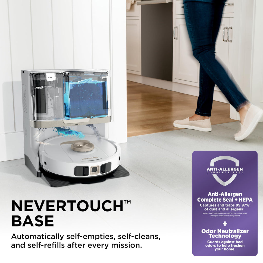 Shark Stratos 2-in-1 Robot Vacuum & Mop with 25+ Hands-Free Features & NeverTouch Self-Cleaning Base, Precision Mapping, Autolift Technology, HEPA Filtration, Edge Detect, White, RV2720ZE