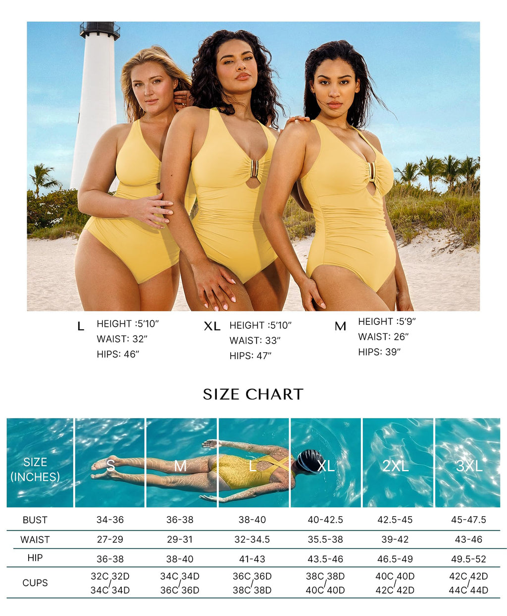 SHAPELLX Tummy Control Swimsuits Women Shapewear Swimsuits Women Bathing Suit Ruched Slimming Swimwear Yellow L