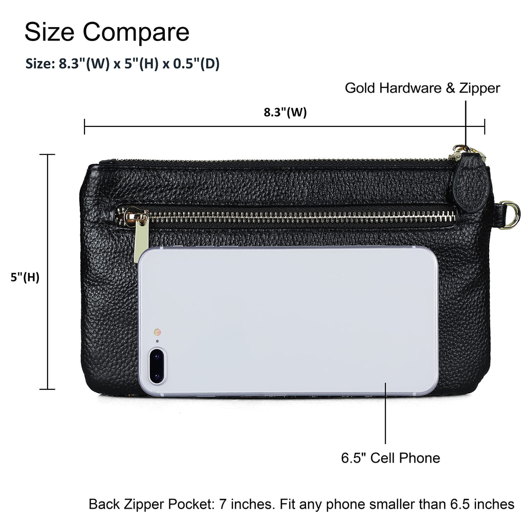 befen Genuine Leather Wristlet Clutch RFID Blocking Bag Cell Phone Wallet Purse Smartphone Wristlet Wallet Purses and Handbags for Women, Diamond Quilted Black