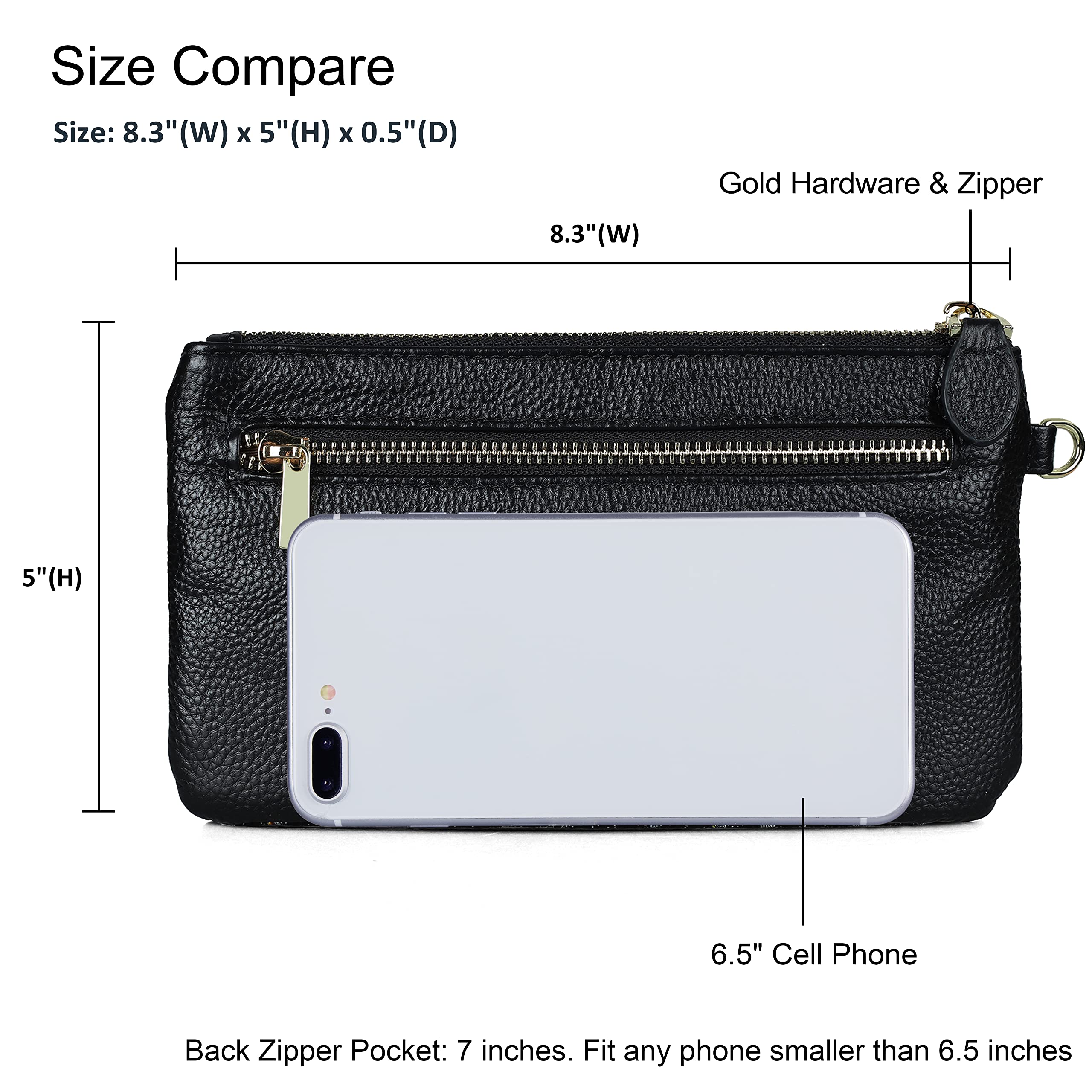 befen Genuine Leather Wristlet Clutch RFID Blocking Bag Cell Phone Wallet Purse Smartphone Wristlet Wallet Purses and Handbags for Women, Diamond Quilted Black