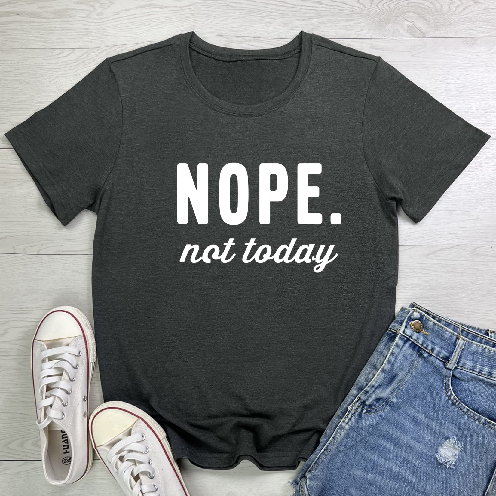 MAXTREE Women Nope Not Today Short Sleeve Printed Cute T-Shirts Gray X-Large