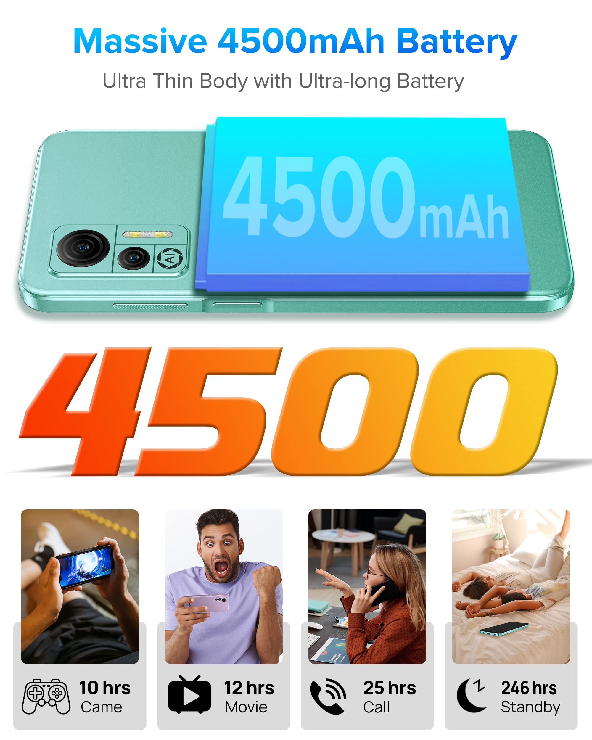 Ulefone Unlocked Smartphone, Note 14 Cell Phone Unlocked, Android 12, 6.52" IPS Full-Screen, 4500mAh, 7GB + 16GB, 3-Card Slots, 8MP Camera, Dual SIM, Face Recognition, 4G Cheap Phones - Green