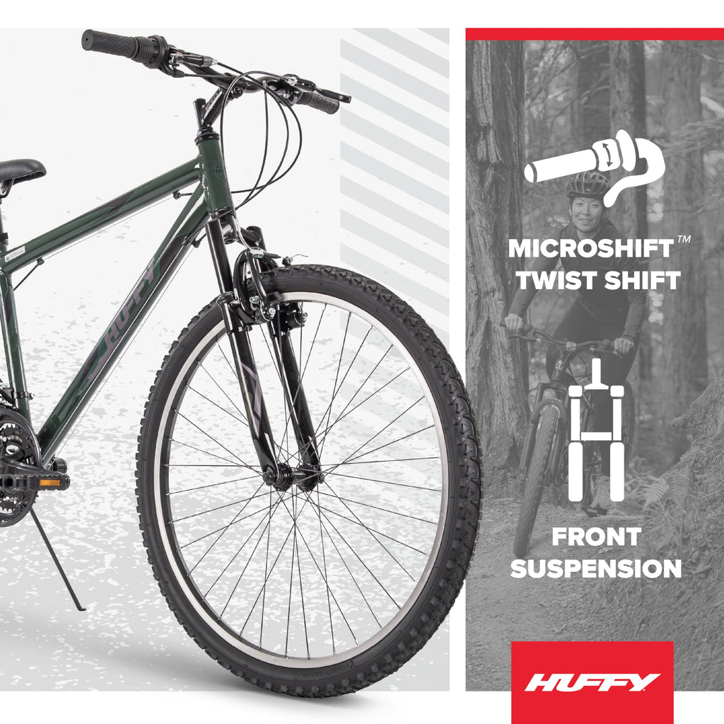 Huffy Hardtail Mountain Trail Bike 24 inch, 26 inch, 27.5 inch, 26 Inch Wheels/17 Inch Frame, Military Green Gloss