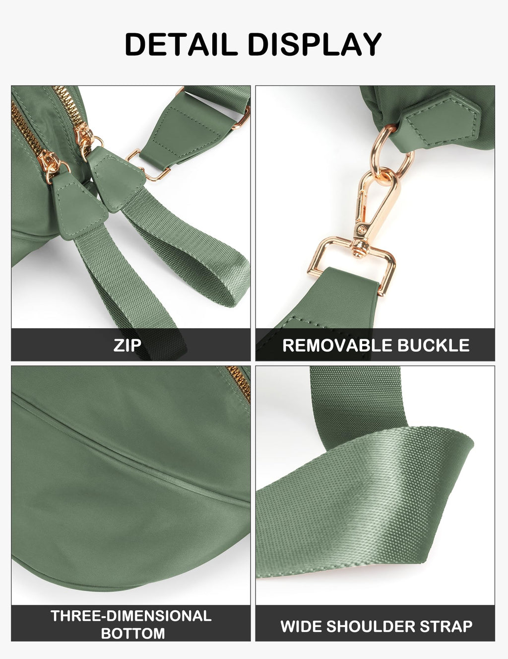 Spacious Nylon Crossbody Bag Bum Bag Handbags Wallets Purses Trendy Shoulder Bag for Women (green)