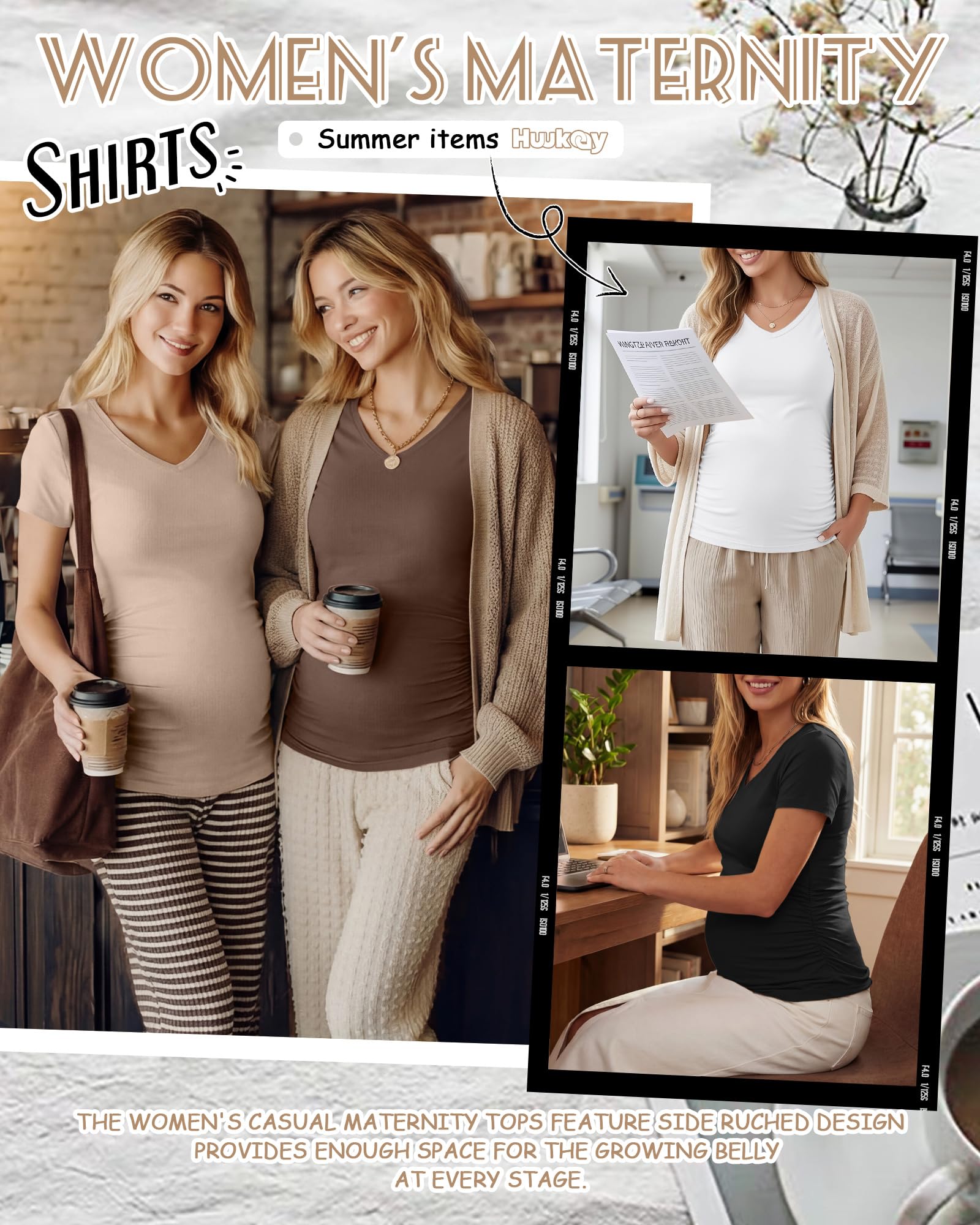 Huukeay 4 Pack Women's Maternity Shirts Pregnancy Top, 4-Color, Medium