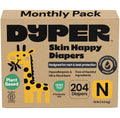 DYPER Monthly Pack Newborn Baby Diaper <10 lbs 204 Count - Leak-Proof & Plant Based, Hypoallergenic and Ultra Absorbent Newborn Diapers for Day and Overnight Skin Protection (Packaging May Vary)