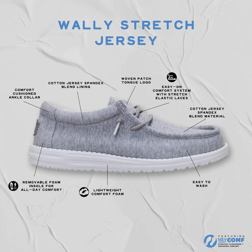 HEYDUDE Men’s Wally Stretch Jersey Grey Size 9 | Slip-On Loafers, Lightweight Casual Shoes, Comfortable Walking Sneakers