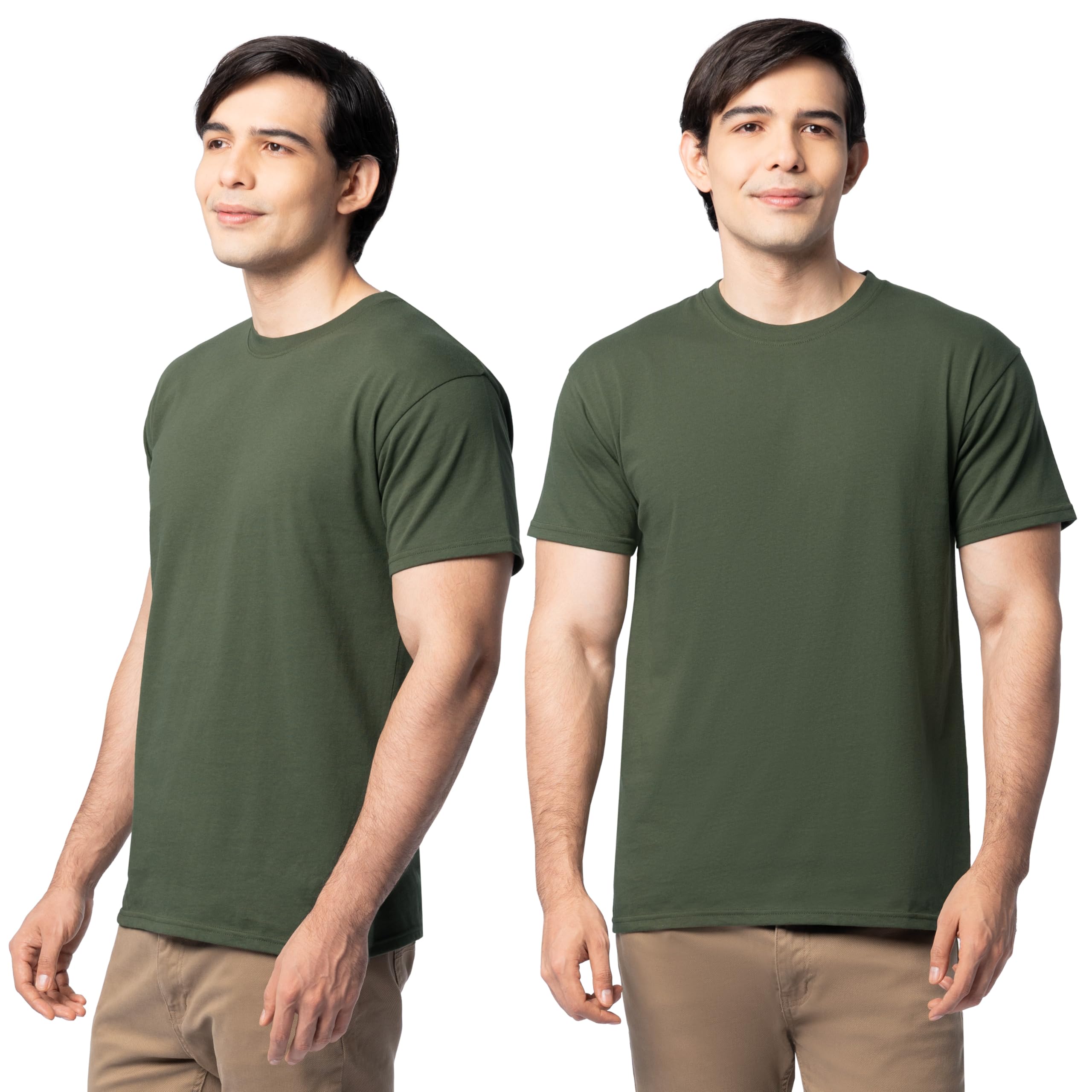 Fruit of the Loom Men's Eversoft Cotton T-Shirts (S-4XL), Crew-2 Pack-Military Green, 4X-Large