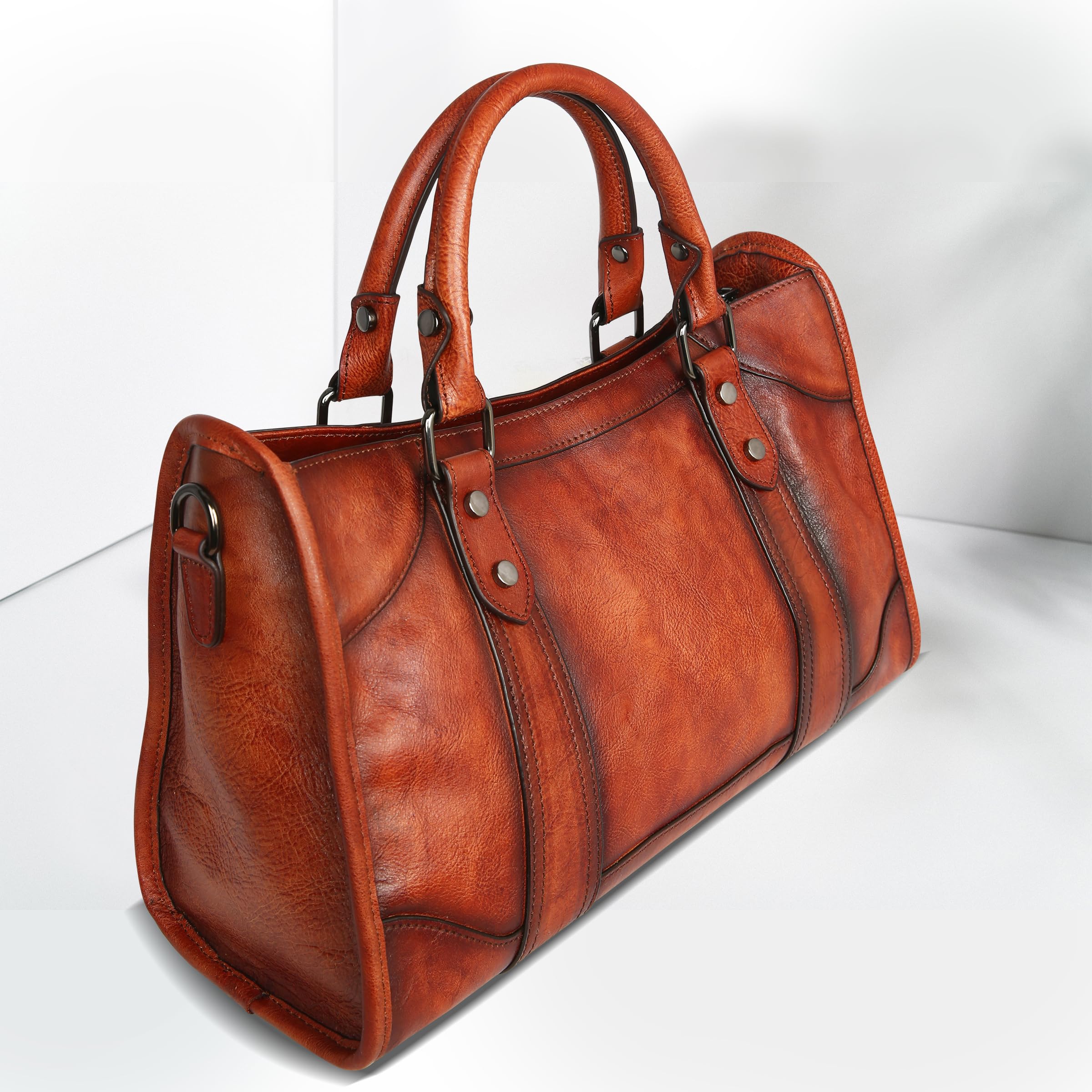 Iswee Dark Brown Leather Purse for Women Satchel Handbags Shoulder Tote