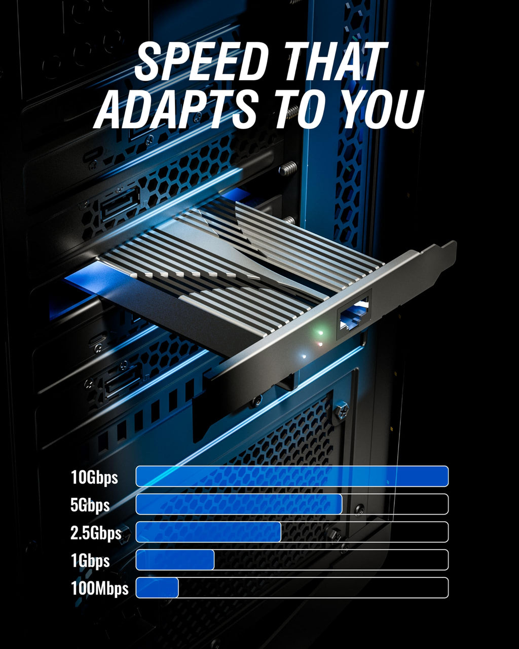 SABRENT 10 Gigabit Ethernet PCIe Network Adapter – PCIe 3.0 x4 Card, Aluminum Heatsink, Backward Compatible with 5GbE/2.5GbE/Gigabit/Fast Ethernet, Fits x4/x8/x16 Slots, Status LEDs (NT-10PE)