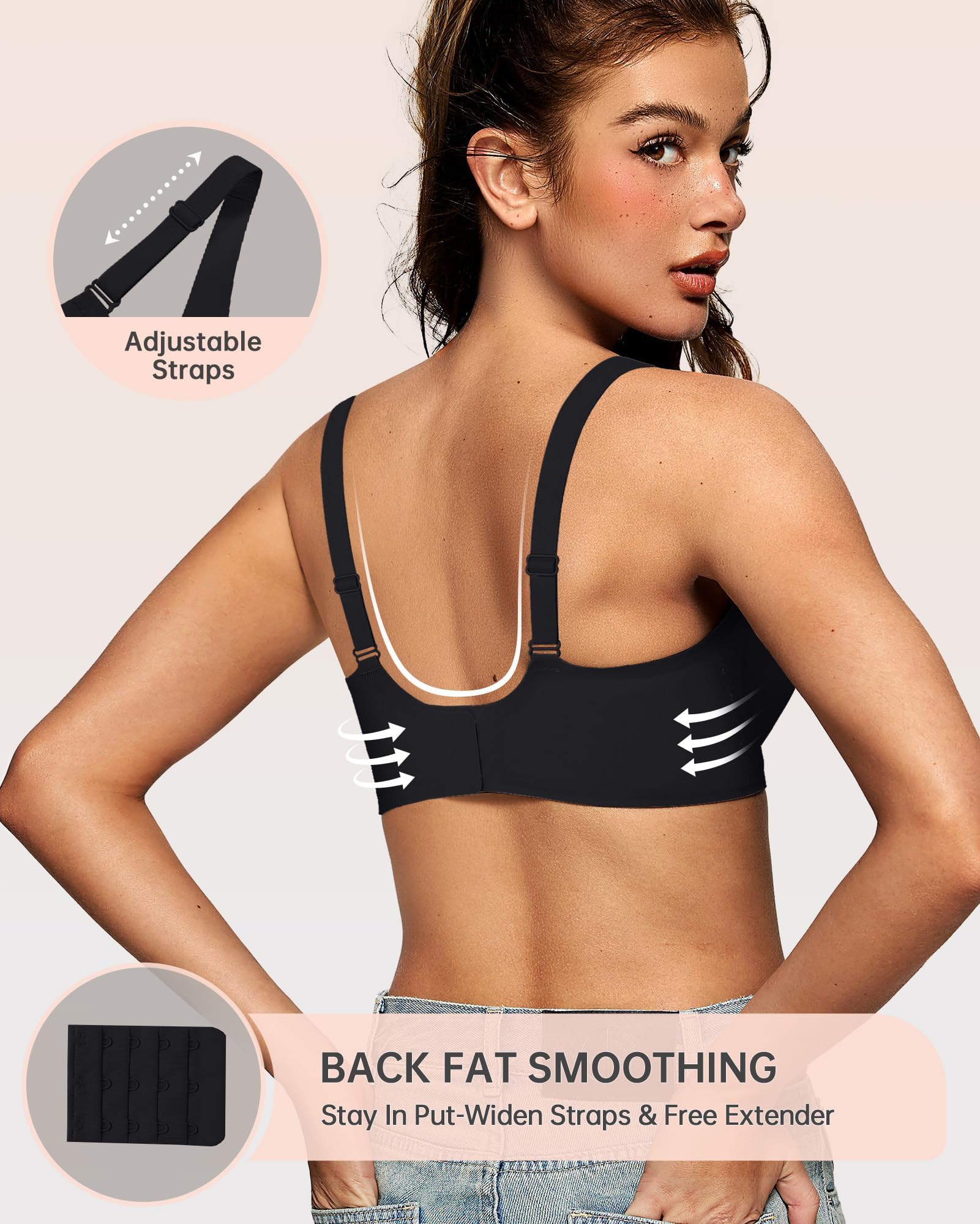 OEAK Womens Deep V Bras Wireless Comfortable Bra Supportive No Underwire Bras Tshirt Push Up Bralettes Plunge Seamless Bra Black M