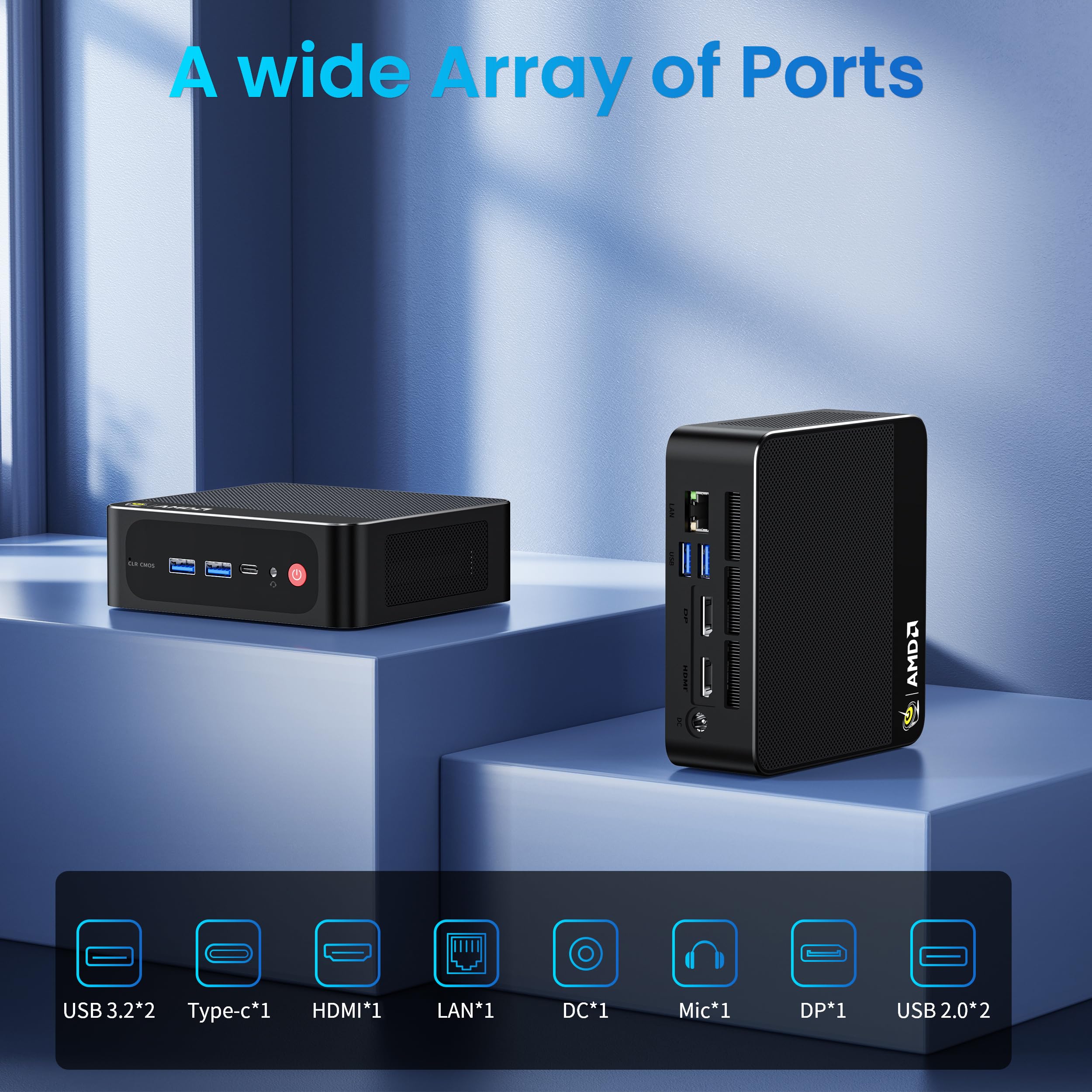 Beelink Mini PC AMD Ryzen 7 6800U Up to 4.7GHz 8C/16T, 24GB LPDDR5 RAM 500GB M.2 SSD, SER5 MAX Mini Computer Support 2.5GLAN/4K Triple Screen Display(HDMI+DP+Type-C)/WiFi6/BT5.4/Home/Office