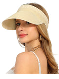 LA CARRIE Wide Brim Straw Visor for Women Sun Hat UV Protection Packable Beach Cap for Summer UPF 50+(Beige)