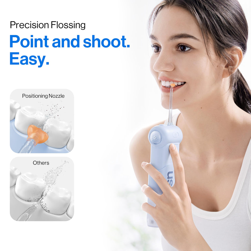 usmile C10 Portable Water Flosser – Travel-Friendly, 95-Day Battery, 4 Modes, 360° Nozzle, 180ml Tank, IPX7 Waterproof, Dentist-Recommended for Braces, Implants & Sensitive Gums (Blue)