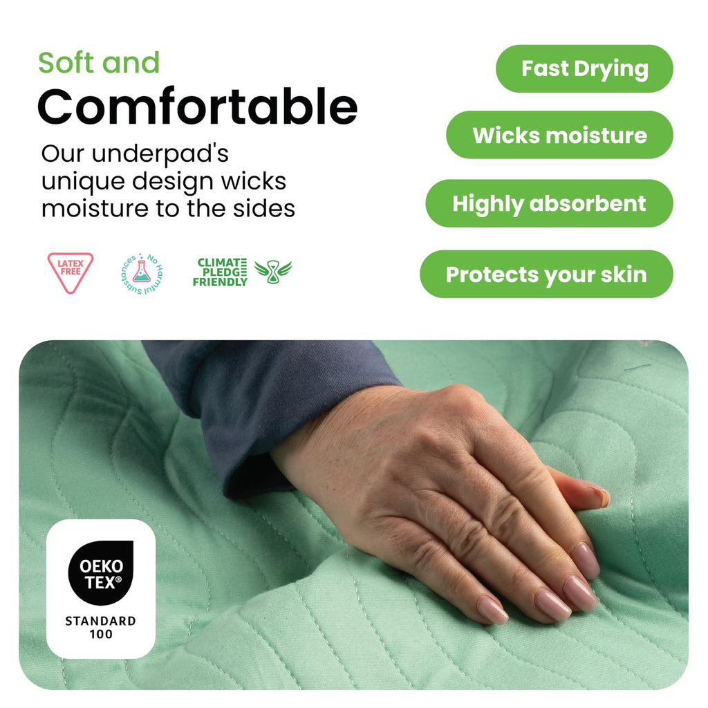 IMPROVIA® Washable Underpads, 34" x 36" (Pack of 4) - Heavy Absorbency Reusable Bedwetting Incontinence Pads for Kids, Adults, Elderly, and Pets - Waterproof Protective Pad for Bed, Couch, Sofa, Floor