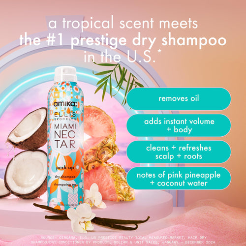 amika x Ellis Brooklyn Miami Nectar Perk Up Dry Shampoo, 5.3oz | limited edition | talc free, refreshes roots, absorbs oil, invisible finish | for all hair types (spray nozzle may vary)