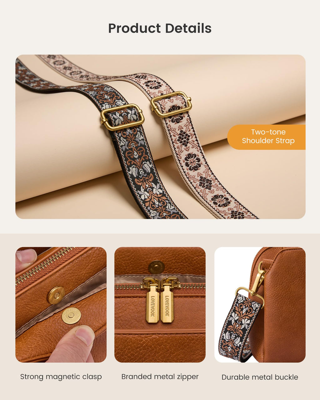 LOVEVOOK Crossbody Bags for Women with 2Pcs Adjustable Strap, Leather Small Purses with RFID Blocking Slots, Shoulder Handbag