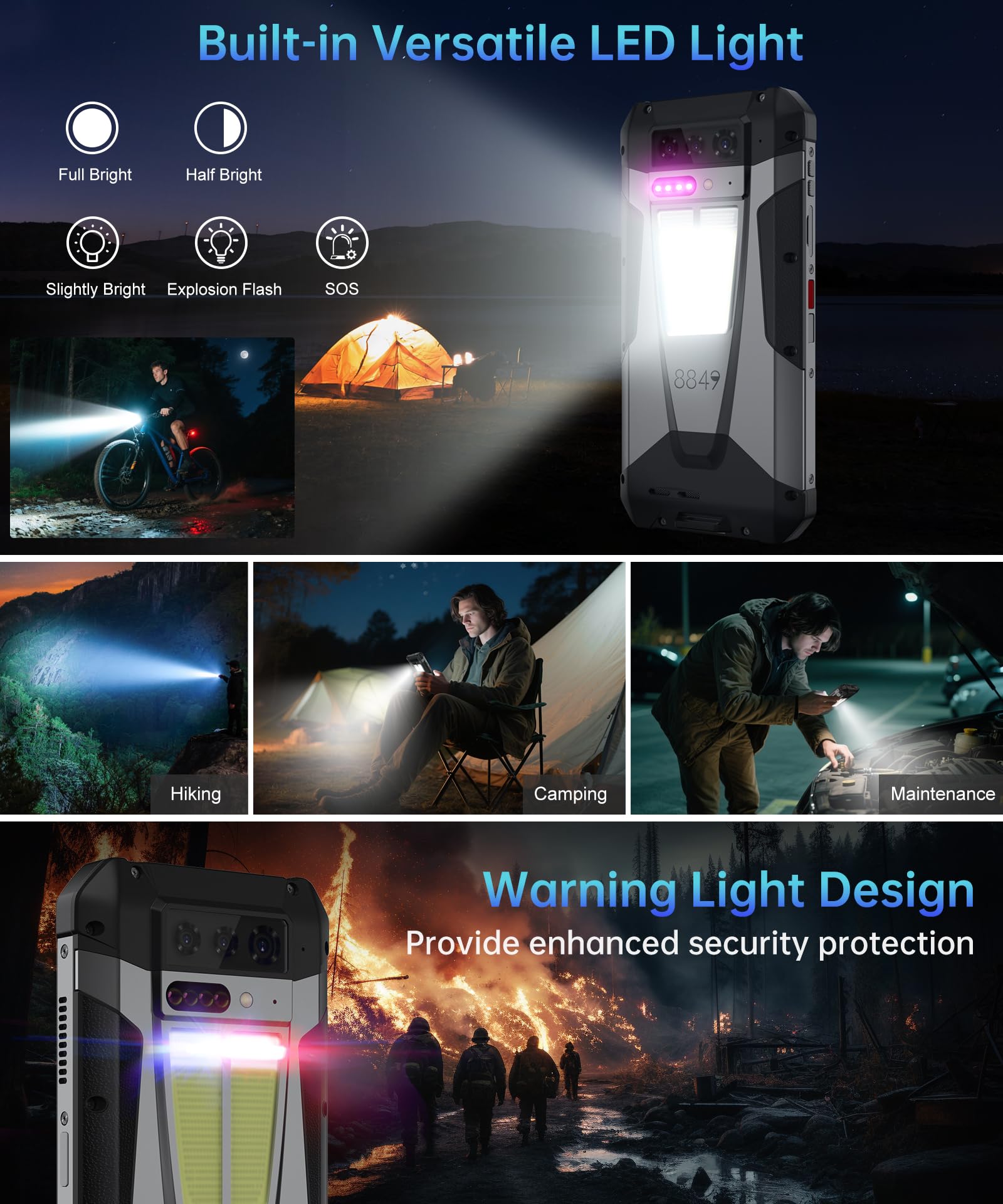 8849 Tank 4 Rugged Smartphone Unlocked, 5G Android 14 Mobile Phones with 100 Lumens Projector, 6.78’’ AMOLED Screen Waterproof Rugged Phone 512GB, 24GB RAM/1200LM Camping Light/OTG/11600mAh(66W)/GPS