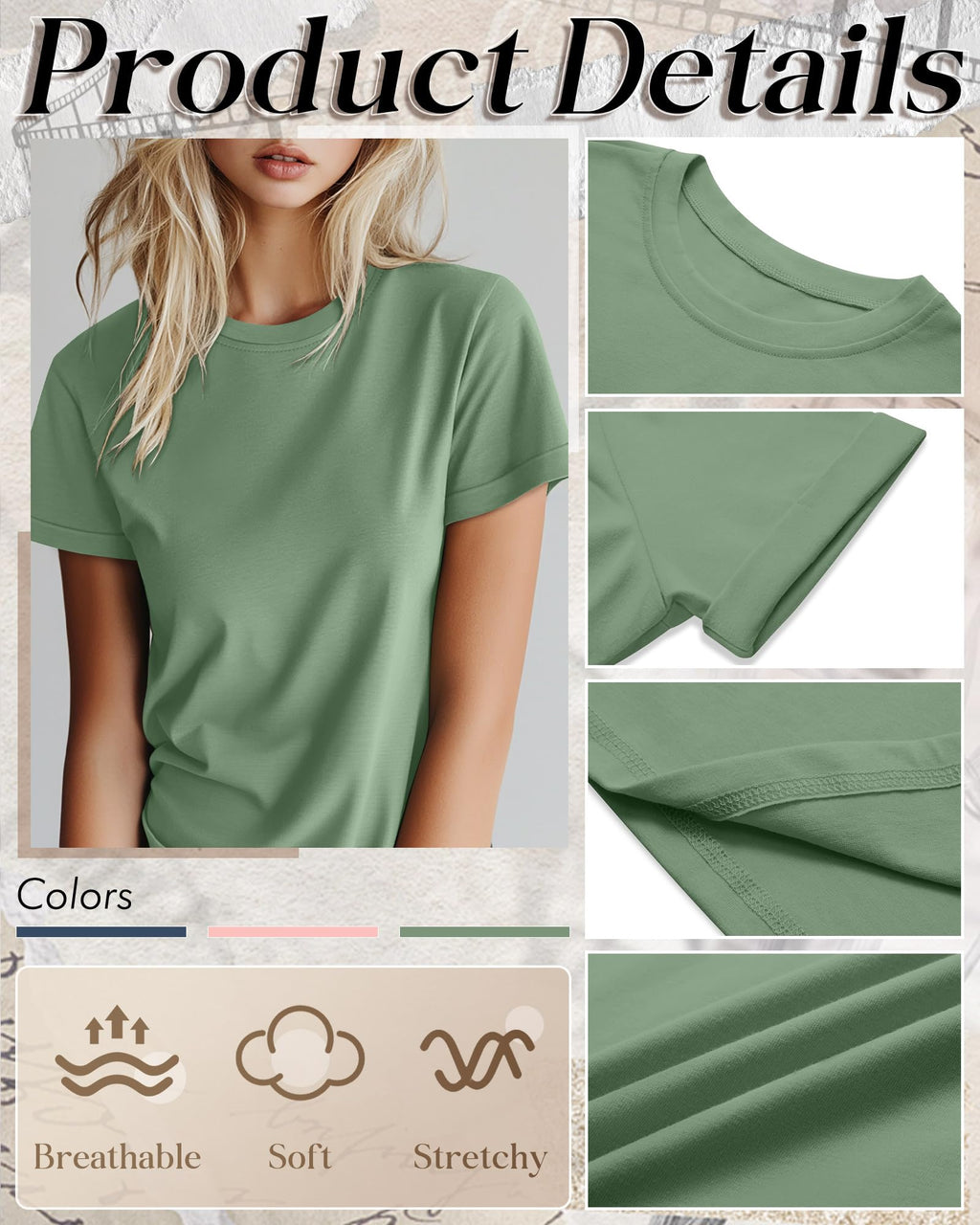 Huukeay 3 Pack Women's Cotton T Shirts Casual Short Sleeve Tunic Tops Crewneck Summer Plain Basic Loose Fit Tee(Haze Blue, Macaron Pink, Light Green,Medium)