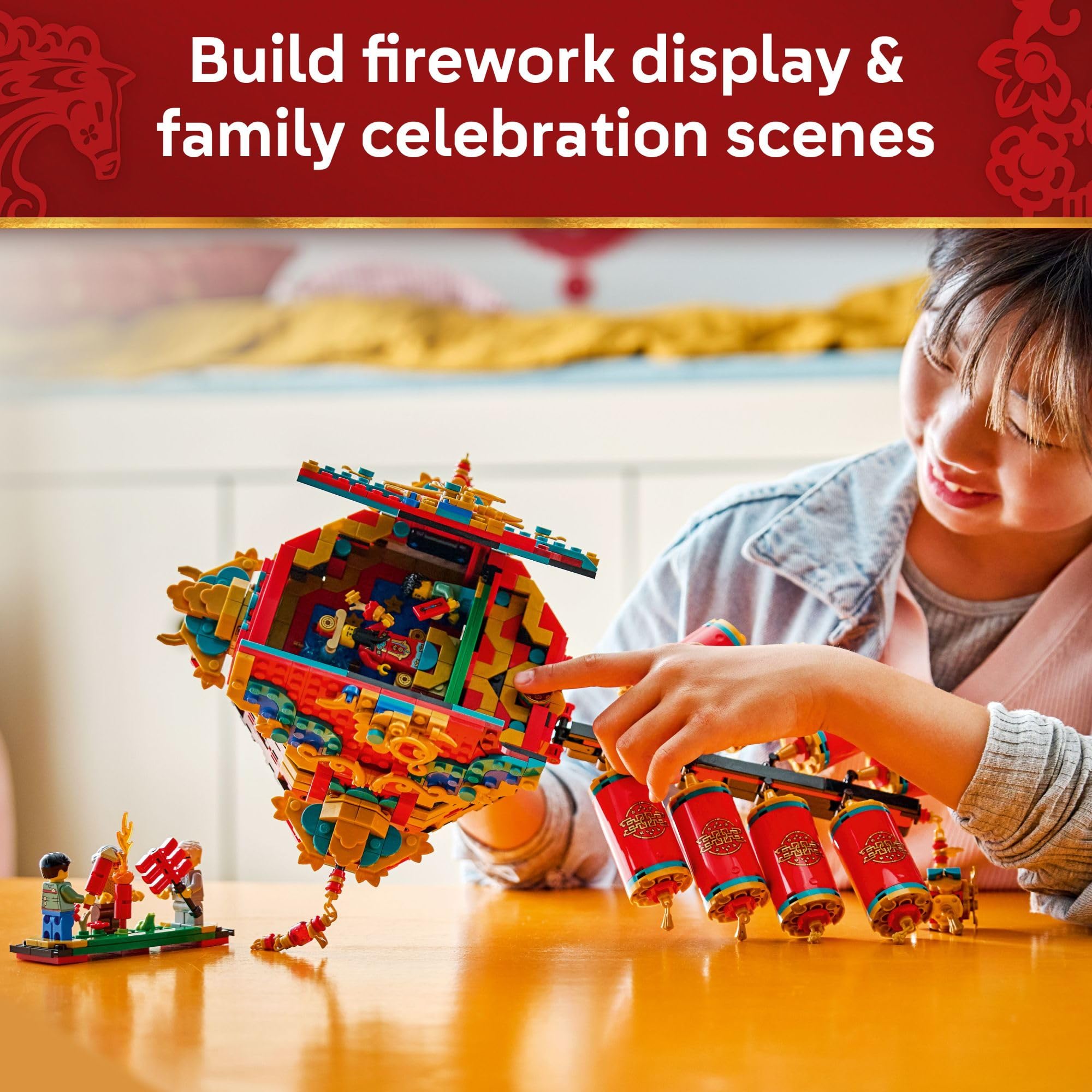 LEGO Spring Festival Fortune Firecracker Kids Building Toy - Chinese New Year Toy for Boys & Girls, Ages 9+ - Play & Display Wall Art with Realistic Sound Effects - Gift Idea for Birthdays - 80118