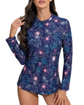 Halcurt Womens Long Sleeve Rash Guard Swim Shirts with Built in Bra UPF50+ Sun Protection Swimsuit Top Navy Floral M