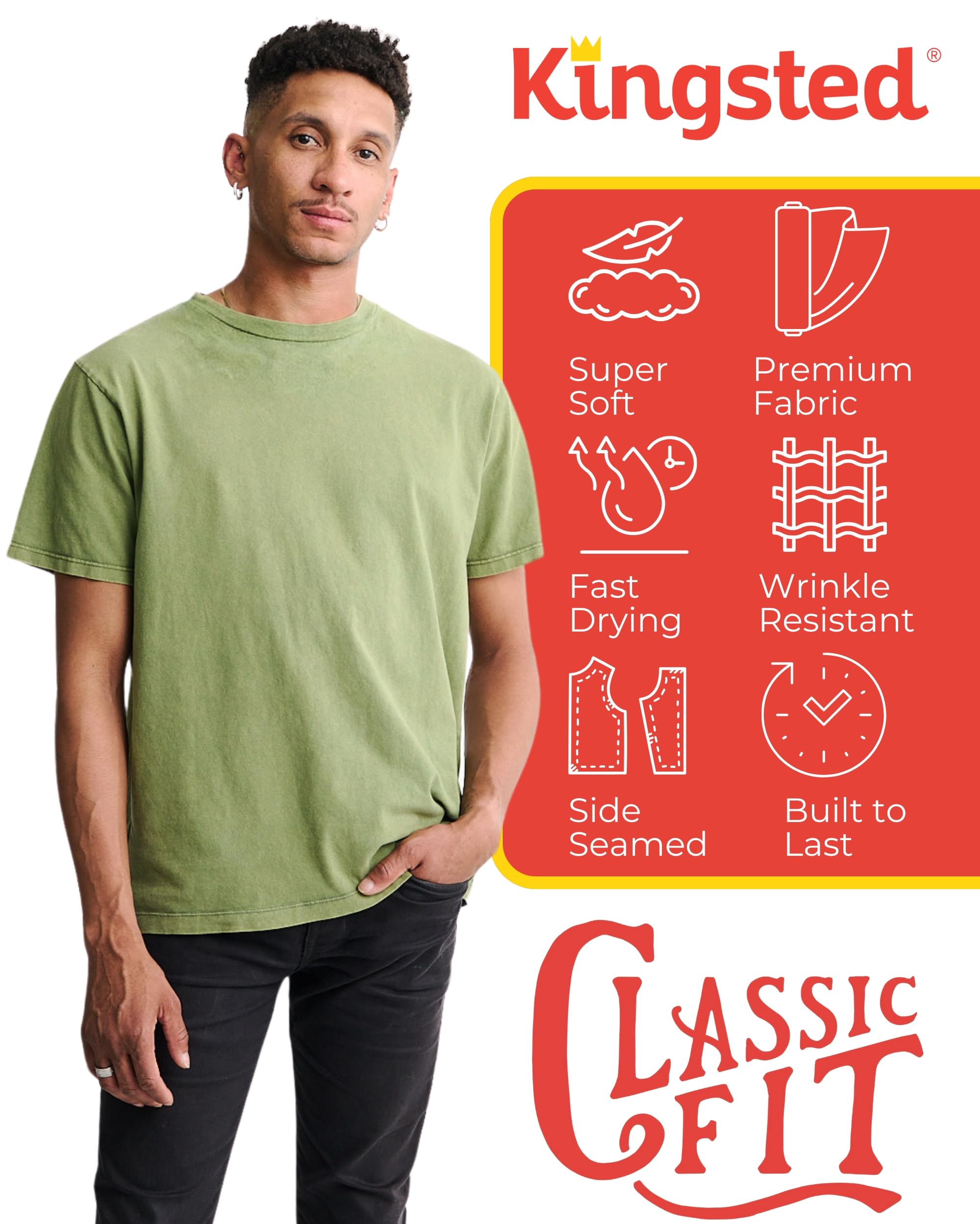 Kingsted Men's T-Shirts Pack - Royally Comfortable - Super Soft Cotton Blend - Short Sleeve Tagless Crewneck - Plain Colored Classic Tees (3 Pack, Classic, Large)