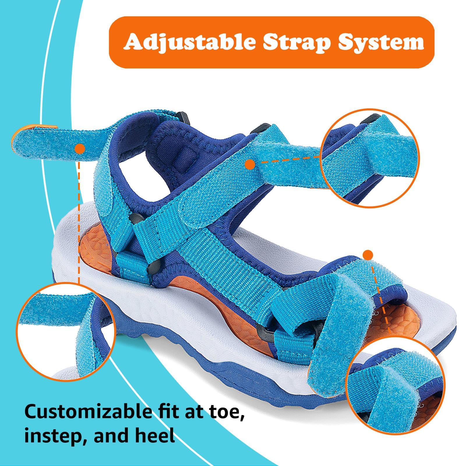 Mishansha Boys Girls Sandals with Three Adjustable Straps Open-Toe Summer Outdoor Athletic Sandals 9 Toddler Blue