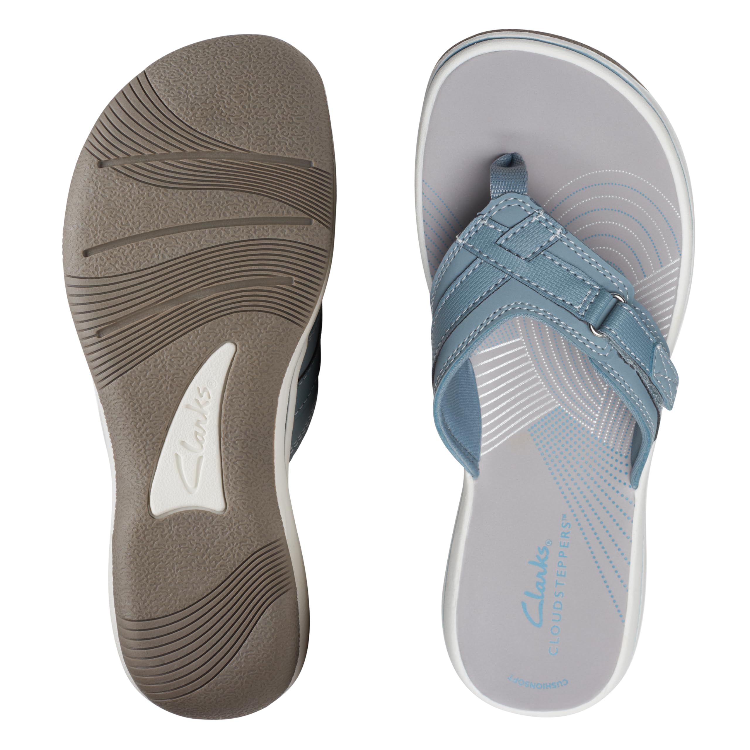 Clarks Women's Breeze Sea Flip-Flop, Blue Grey Synthetic, 9