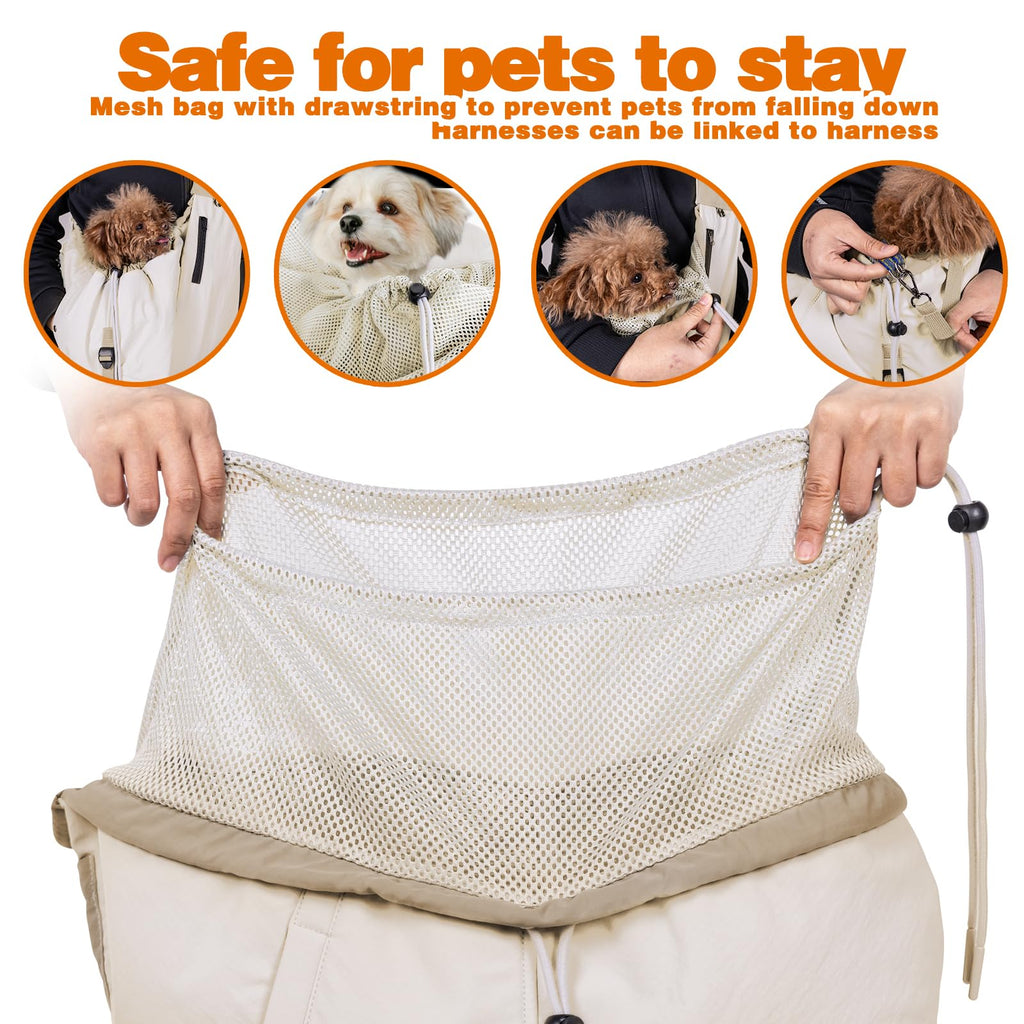 Dog Carrier Sling,Dog Carriers for Small Dogs & Cats Up to 20lbs,Puppy Carrying Backpack Pet Purse with Pockets,Adjustable Shoulder Strap,Hands Free for Travel (Beige)