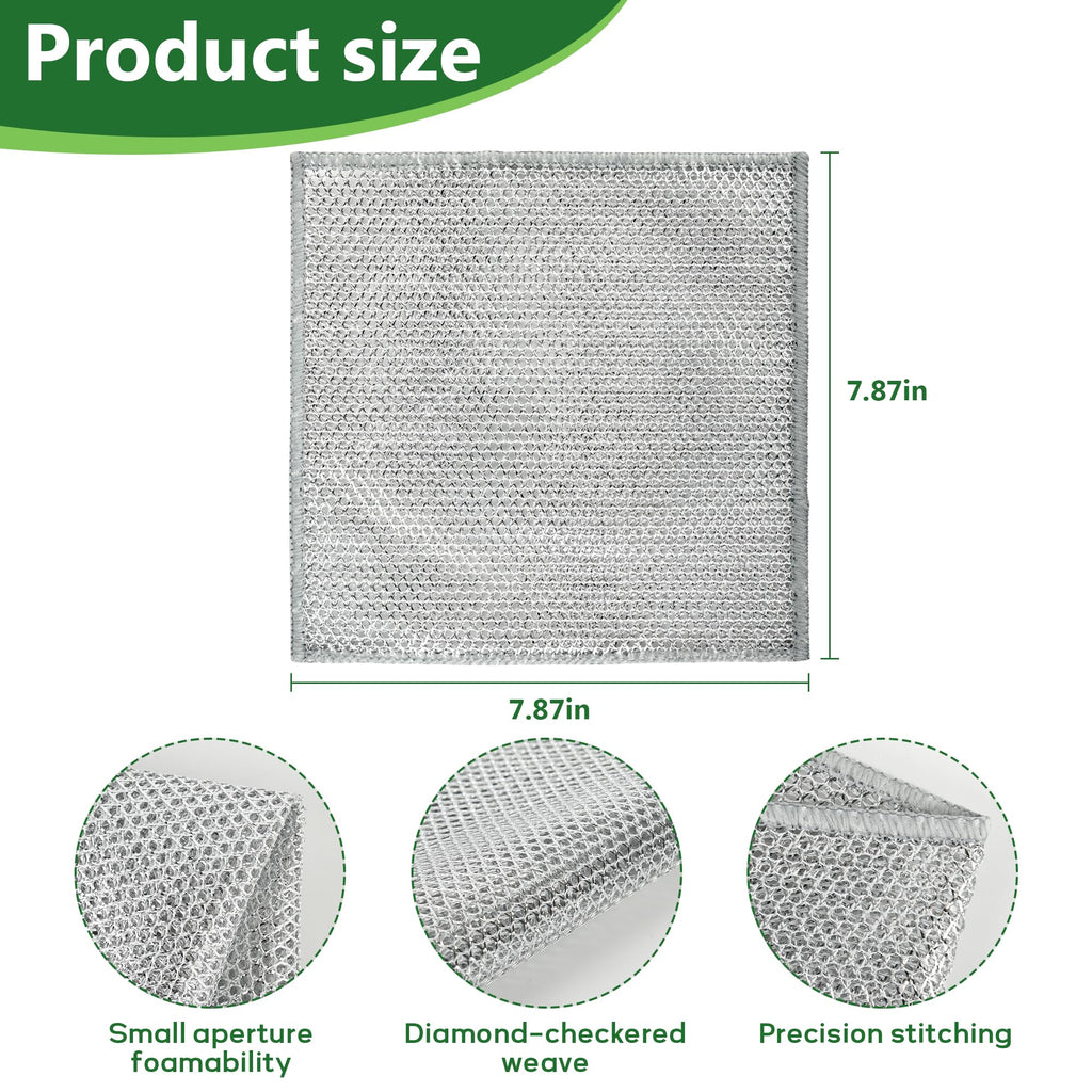 6PCS Double-Layer Wire Dishcloth, Non-Scratch Wire Dishwashing Rags, Multipurpose Wire Cleaning Cloths for Home/Kitchen(7.87''x7.87'')