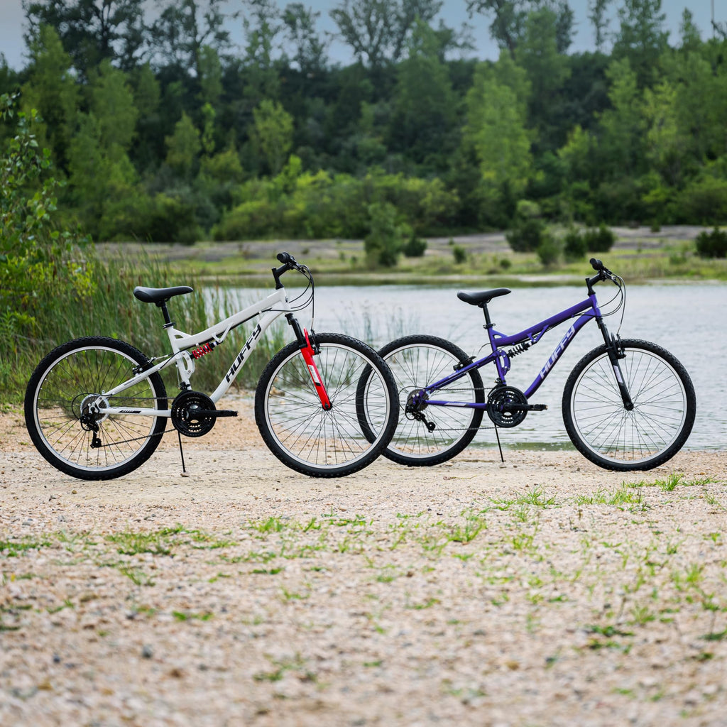 Huffy Stone Mountain Mens 26 Inch Mountain Bike, Cloudy Grey Gloss Frame, 21-Speed Shimano Twist Shifting, Dual Suspension, Comfort Saddle | 20"/24"/26" Sizes, 6-21 Speeds, Dual Suspension Available |
