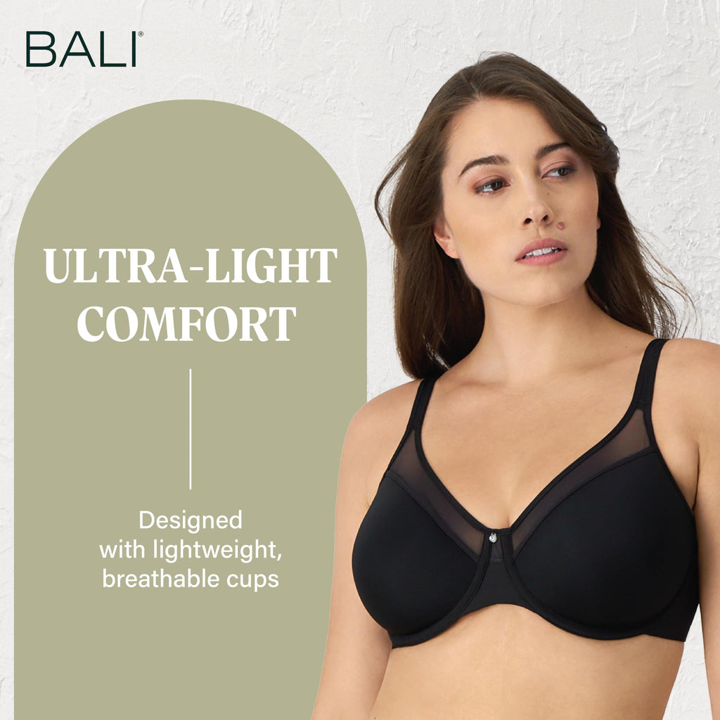 Bali Women's One Smooth U Ultra Light Illusion Neckline Underwire Bra, Black,36C