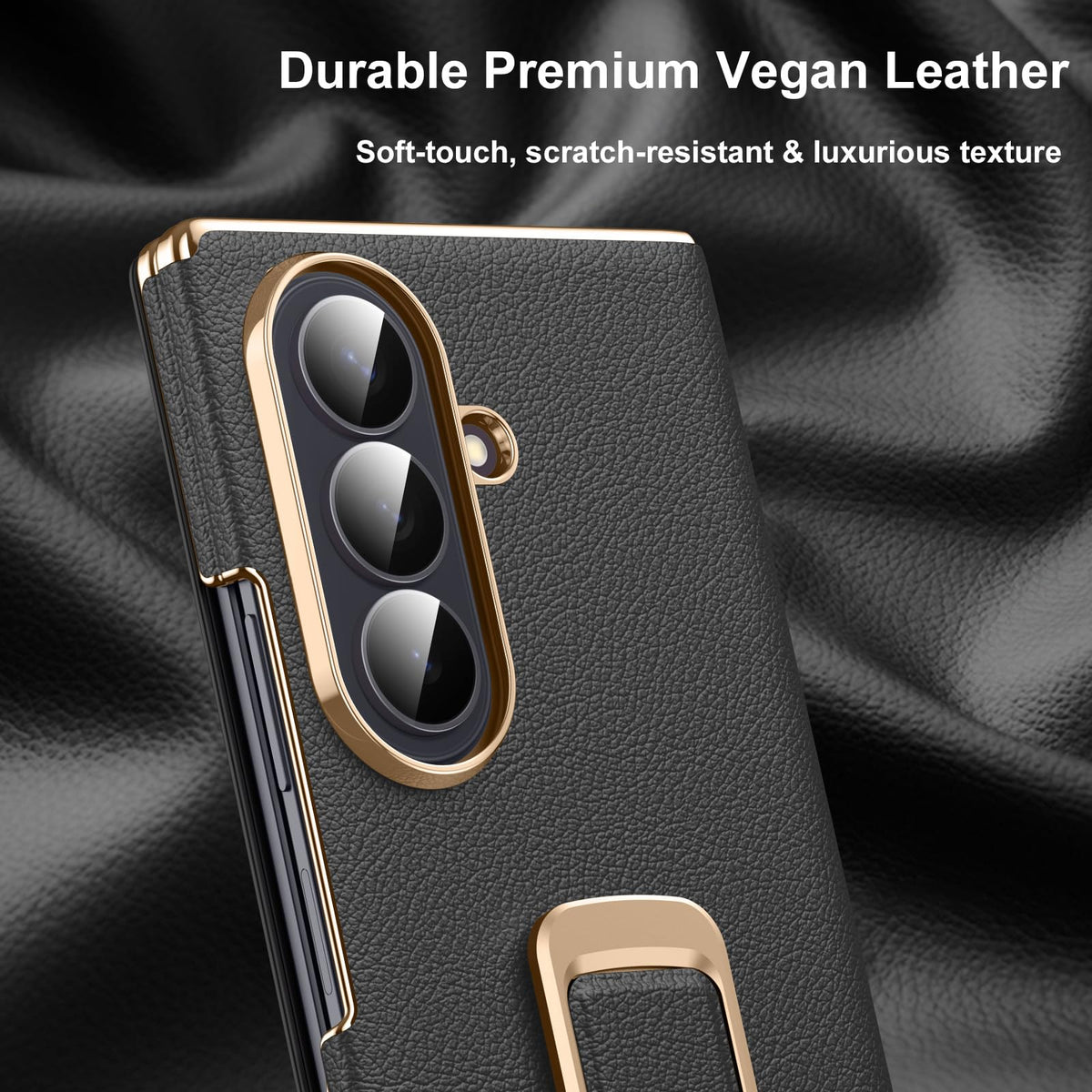 zifiuzem Magnetic Leather Flip Case for Samsung Galaxy Z Fold 8 Ultra with Rotating Stand & Wrist Strap - Full Coverage Shockproof Phone Cover 5G, Black