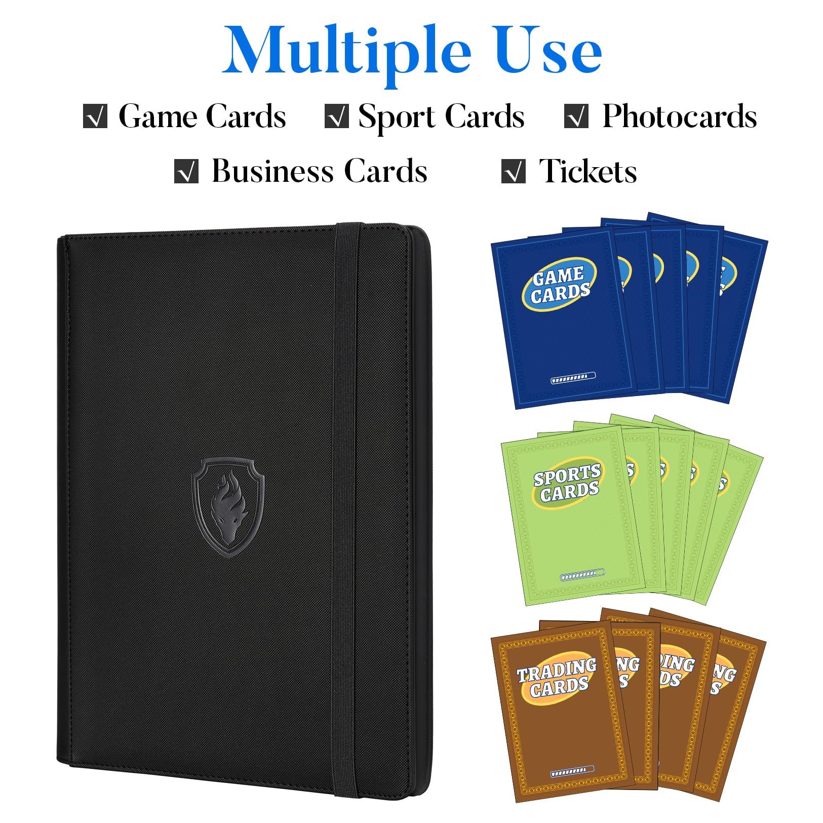 Premium 9 Pocket Card Binder for 540 Cards, Fabmaker PU Cover Trading Card Binder, Sturdy Card Collection Album, Sleek Card Holder Folders for Game Cards & Sports Cards, Black