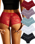 FINETOO 5 Pack Sexy Lingerie Panties for Women Pack V-Waist Lace Womens Underwear French Cut Boyshorts Panty