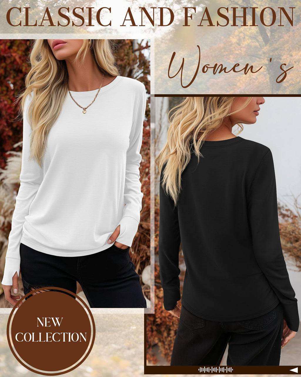 Huukeay 3 Pack Womens Long Sleeve Cotton Shirts, 3-Color, Medium