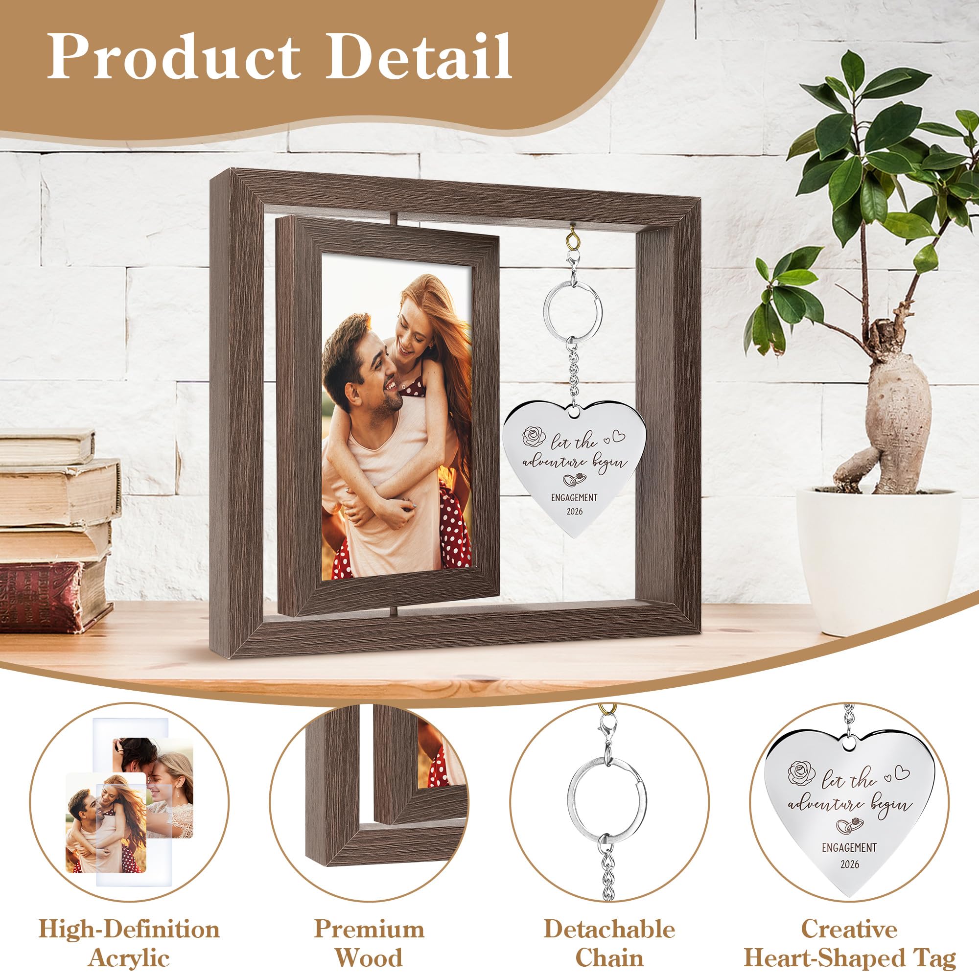 HELORAY Engagement Gifts for Couples Gifts for Newly Engaged Couples Engagement Gift for Women Happy Engagement Party Gift Personalized Picture Frame Let The Adventure Begin Engaged Photo Frame