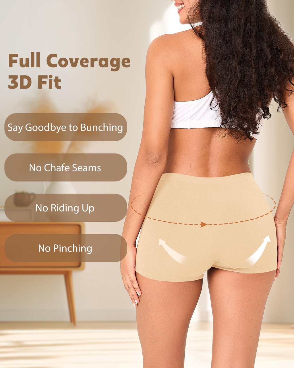 BAMBOO COOL Womens BoyShorts Underwear Seamless Boxer Briefs Mid Waist Full Coverage Moisture Wicking Ladies Panties 5 Pack
