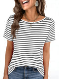 ANRABESS Womens Boat Neck Tops Short Sleeve T-Shirts Causal Fashion Tee Shirts 2026 Summer Spring Clothes Black White Stripe Medium