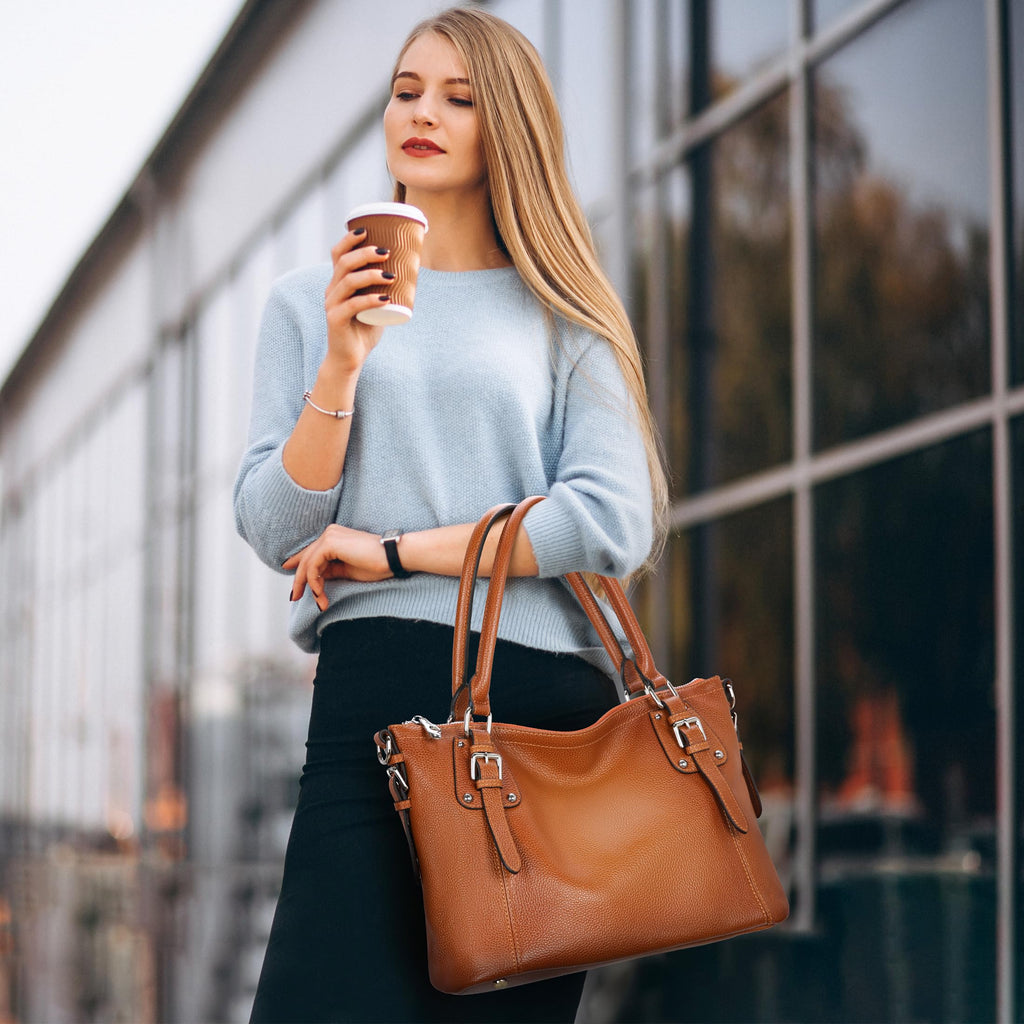 HESHE Genuine Leather Purses and Handbags for Women Tote Shoulder Bag Satchel Purse Top Handle Bags Hobo Crossbody Purse (Large,Sorrel)