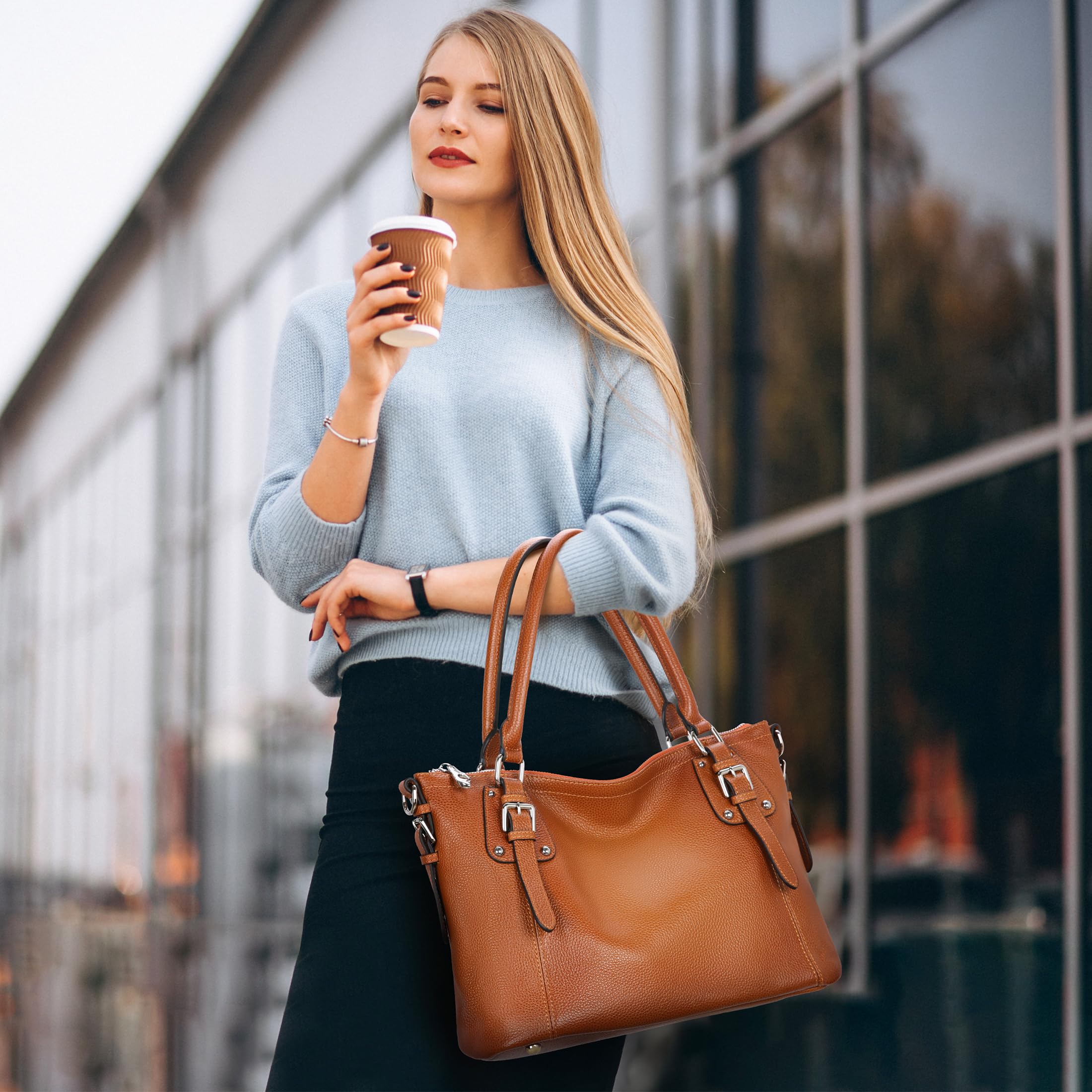 HESHE Genuine Leather Purses and Handbags for Women Tote Shoulder Bag Satchel Purse Top Handle Bags Hobo Crossbody Purse (Large,Sorrel)